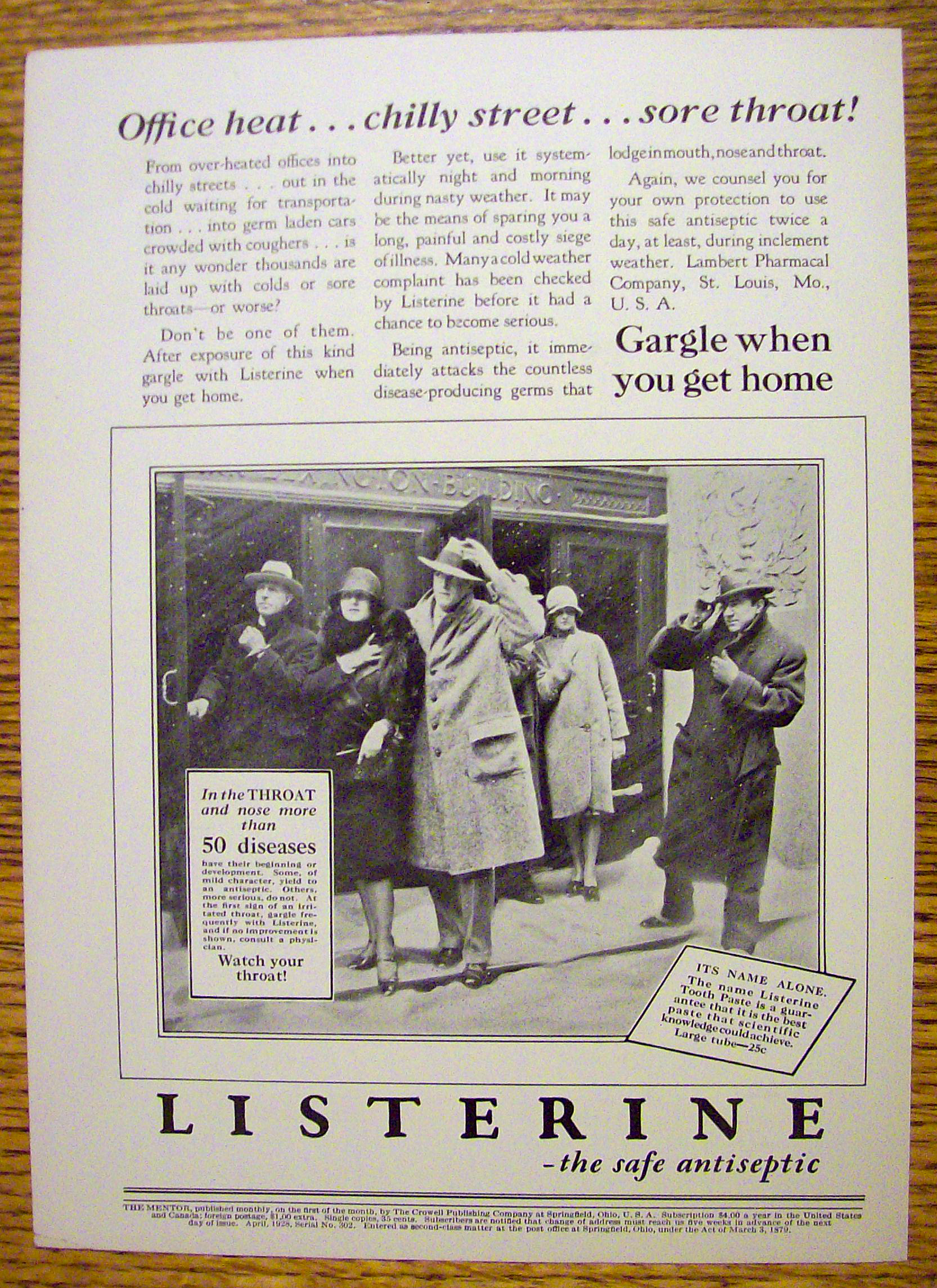 1928 Listerine with People Standing Out in the Snow