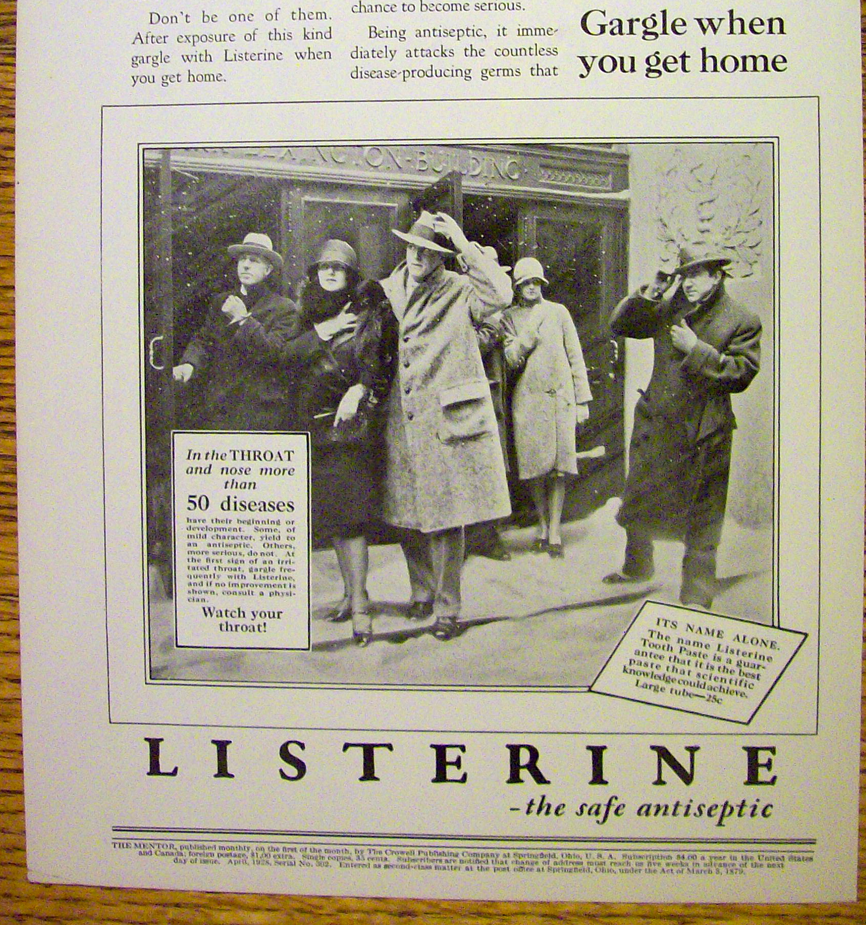 1928 Listerine with People Standing Out in the Snow