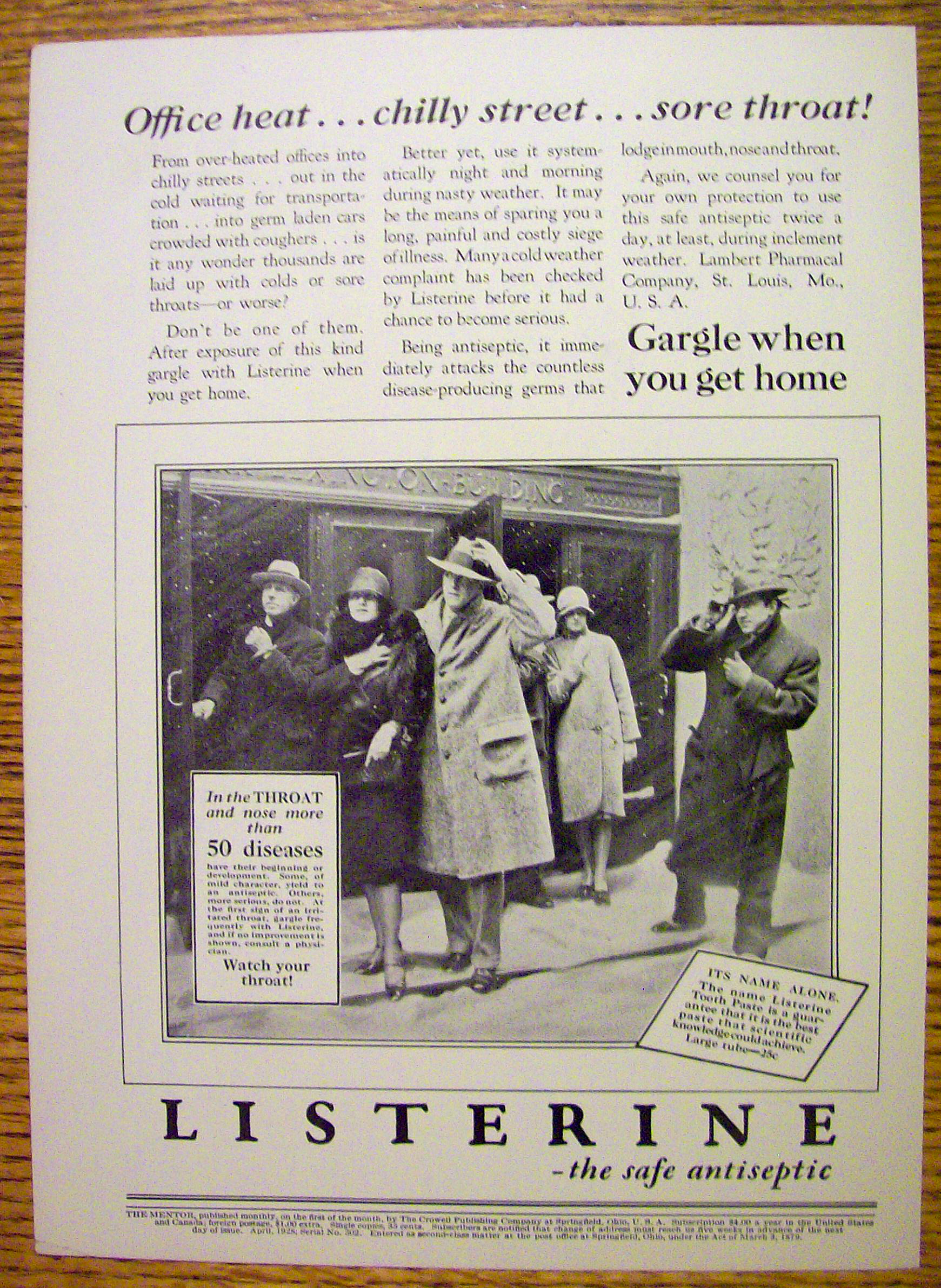 1928 Listerine with People Standing Out in the Snow