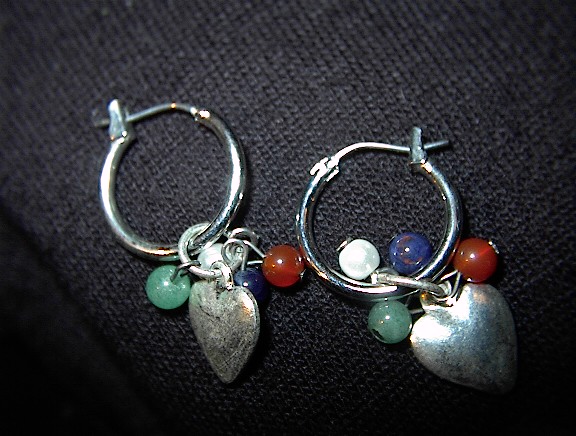Silvertone Pierced Earrings with Multi Colored Stones