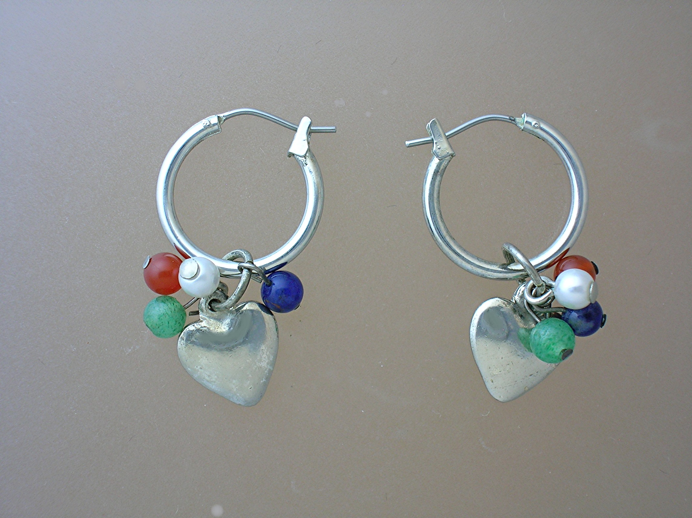 Silvertone Pierced Earrings with Multi Colored Stones