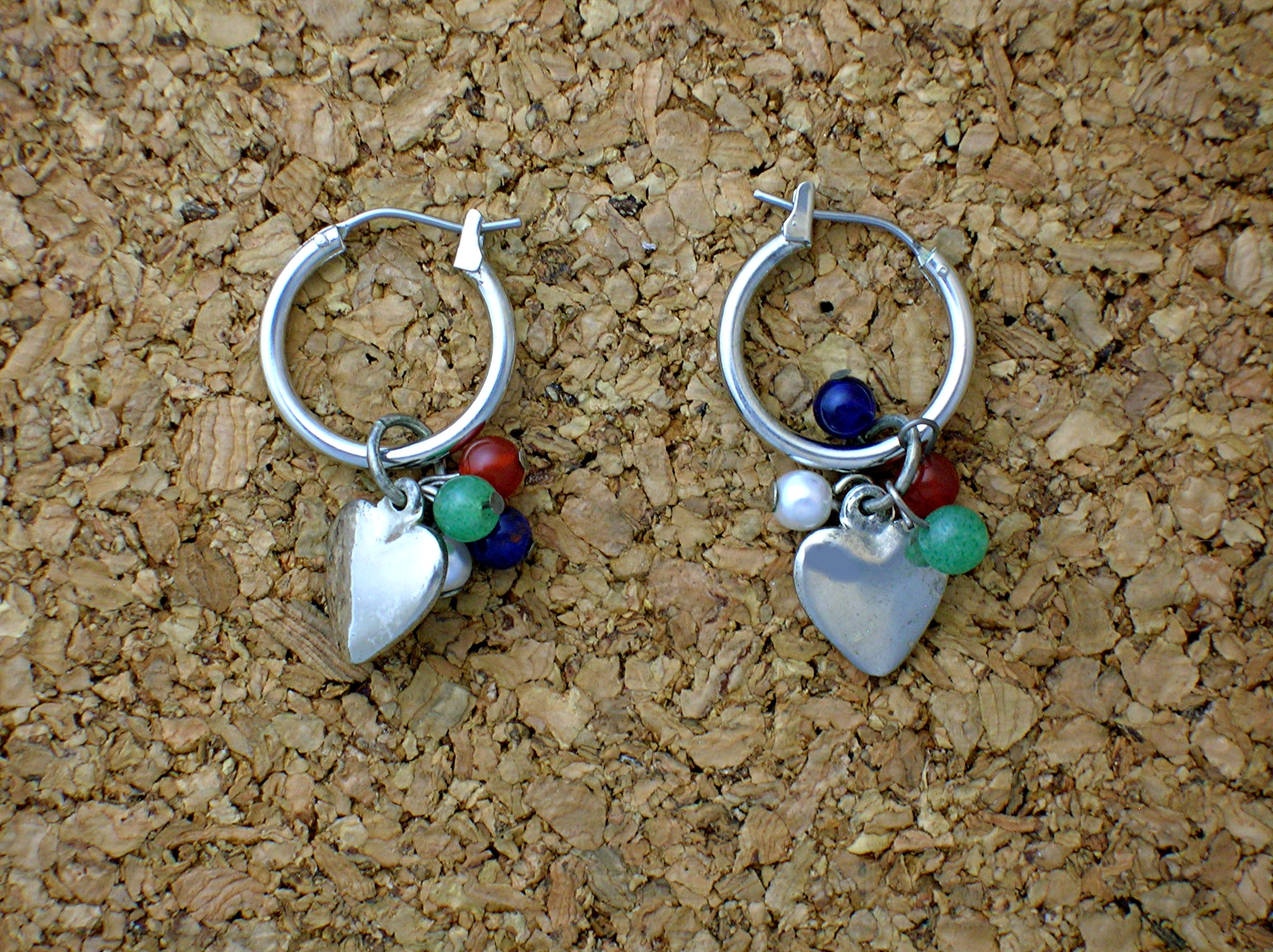 Silvertone Pierced Earrings with Multi Colored Stones