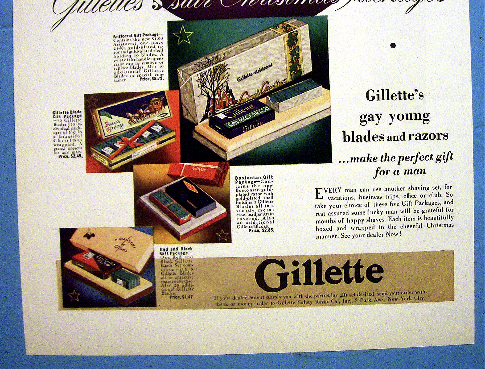 1936 Gillette Blades and Razors with Man Shaving