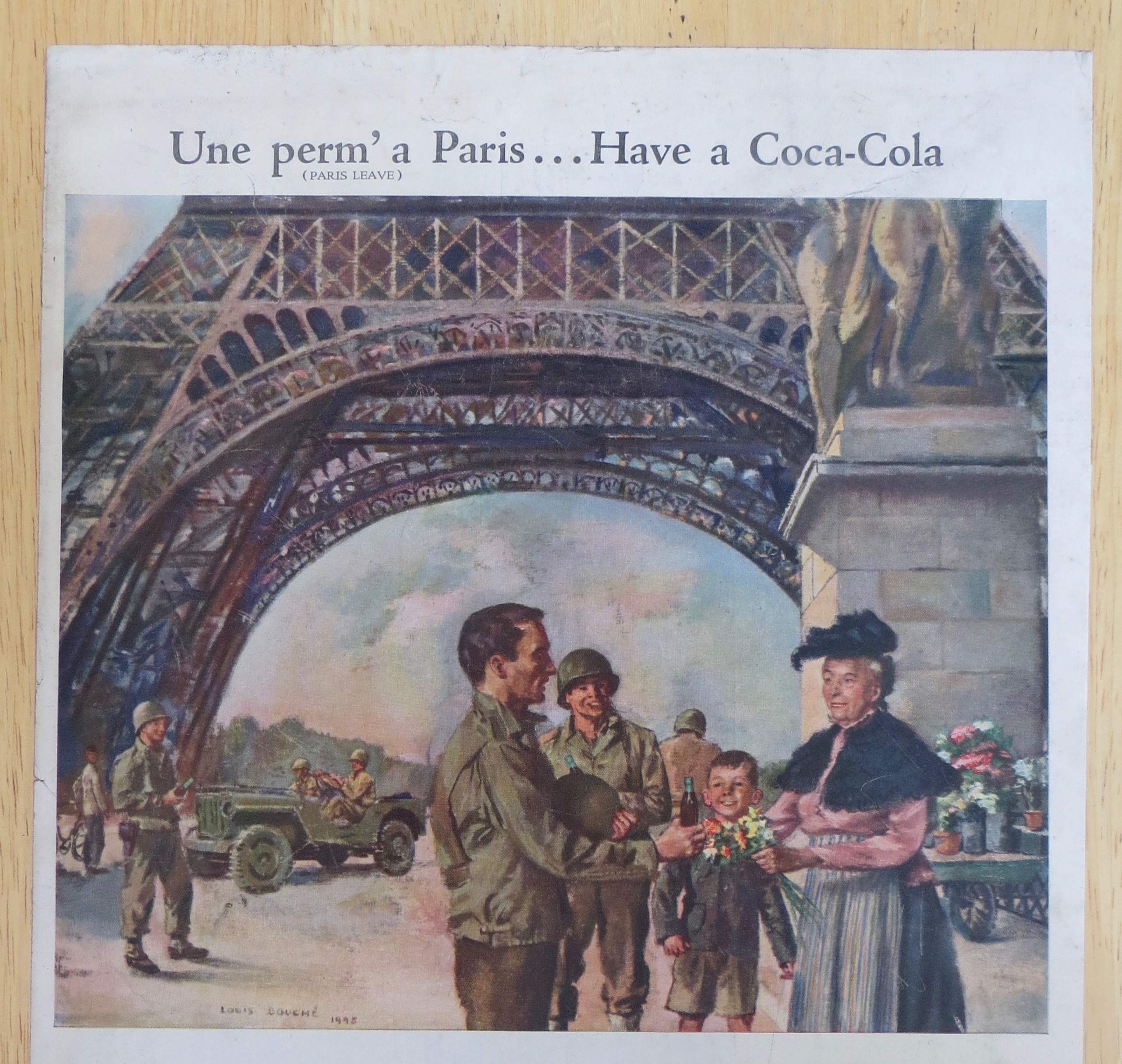 1945 Coca Cola (Coke) with Soldiers by the Eiffel Tower