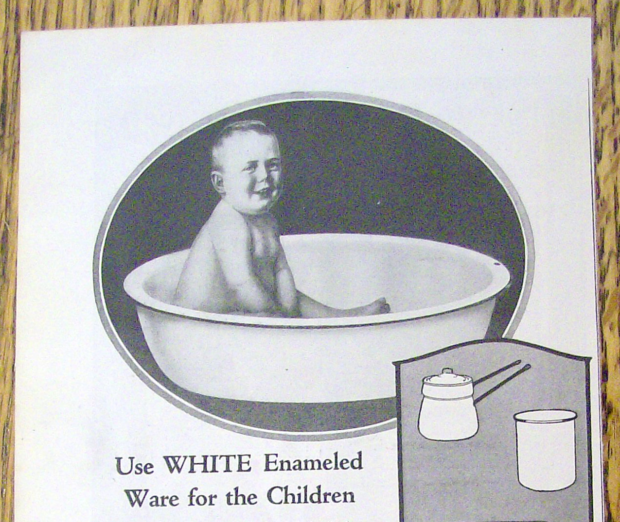 1923 Lisk Pure White Enamel Ware with Baby in Tub