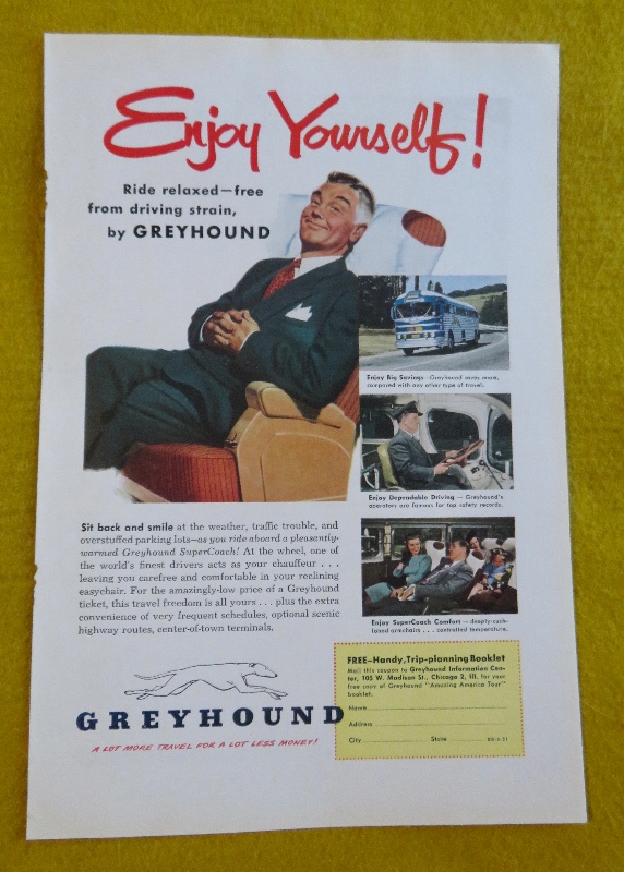 1951 Greyhound with Man Relaxing in his Seat