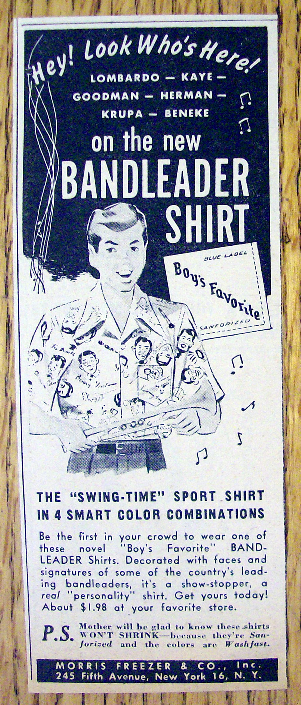 1949 Bandleader Shirts with a Boy Wearing the Shirt