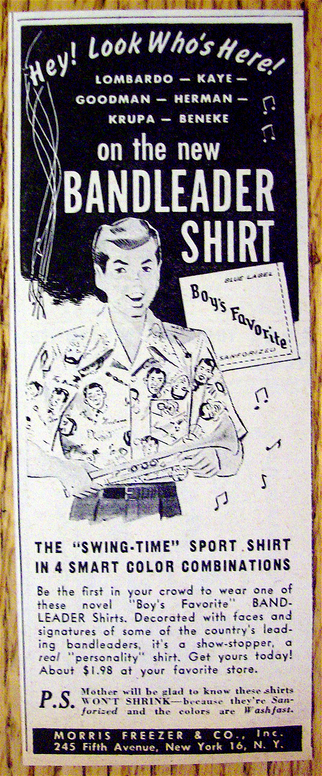 1949 Bandleader Shirts with a Boy Wearing the Shirt