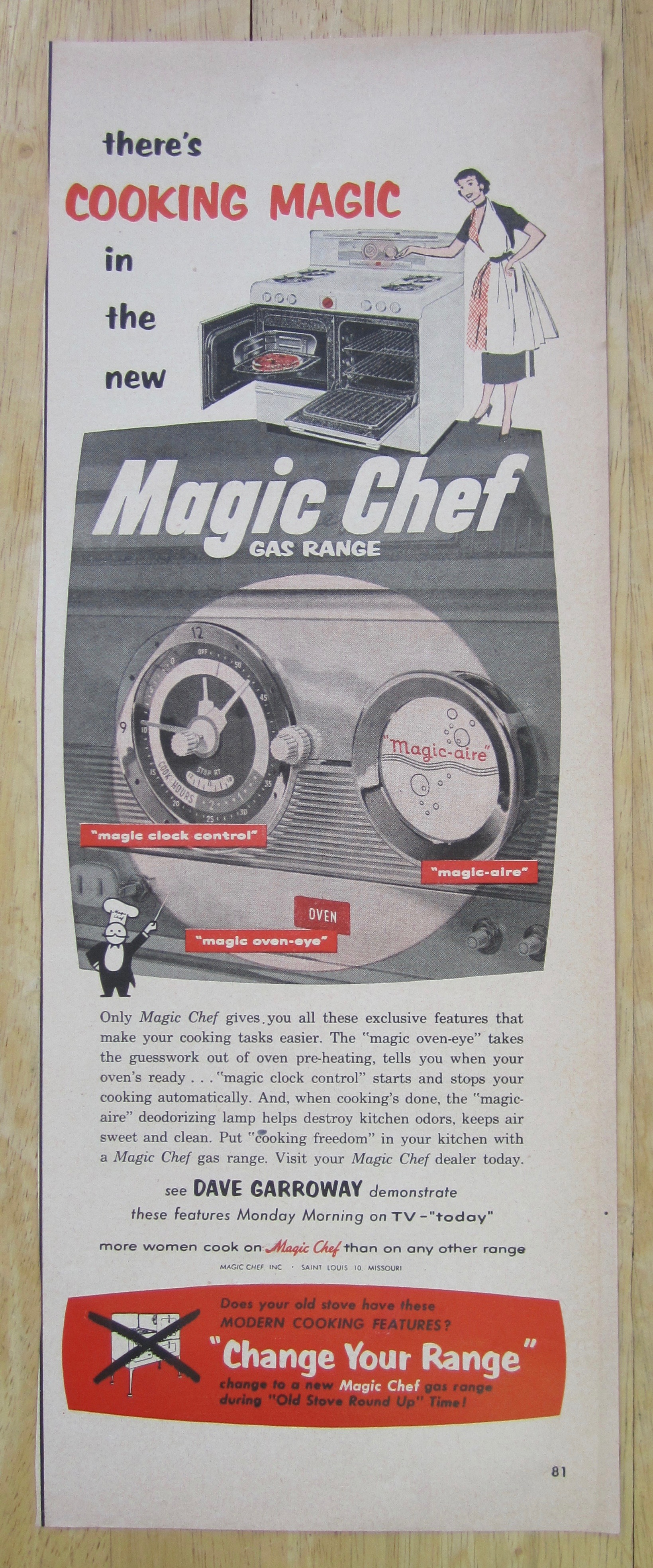 1953 Magic Chef Gas Range with Woman & Range