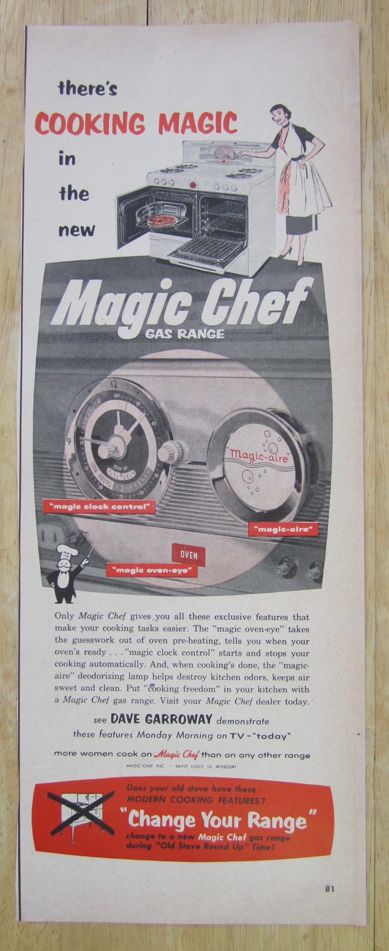 1953 Magic Chef Gas Range with Woman & Range