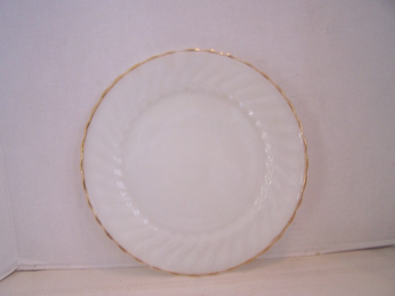 Milk Glass Dinner Plate, Anchor Hocking Fire King, Swirl Design