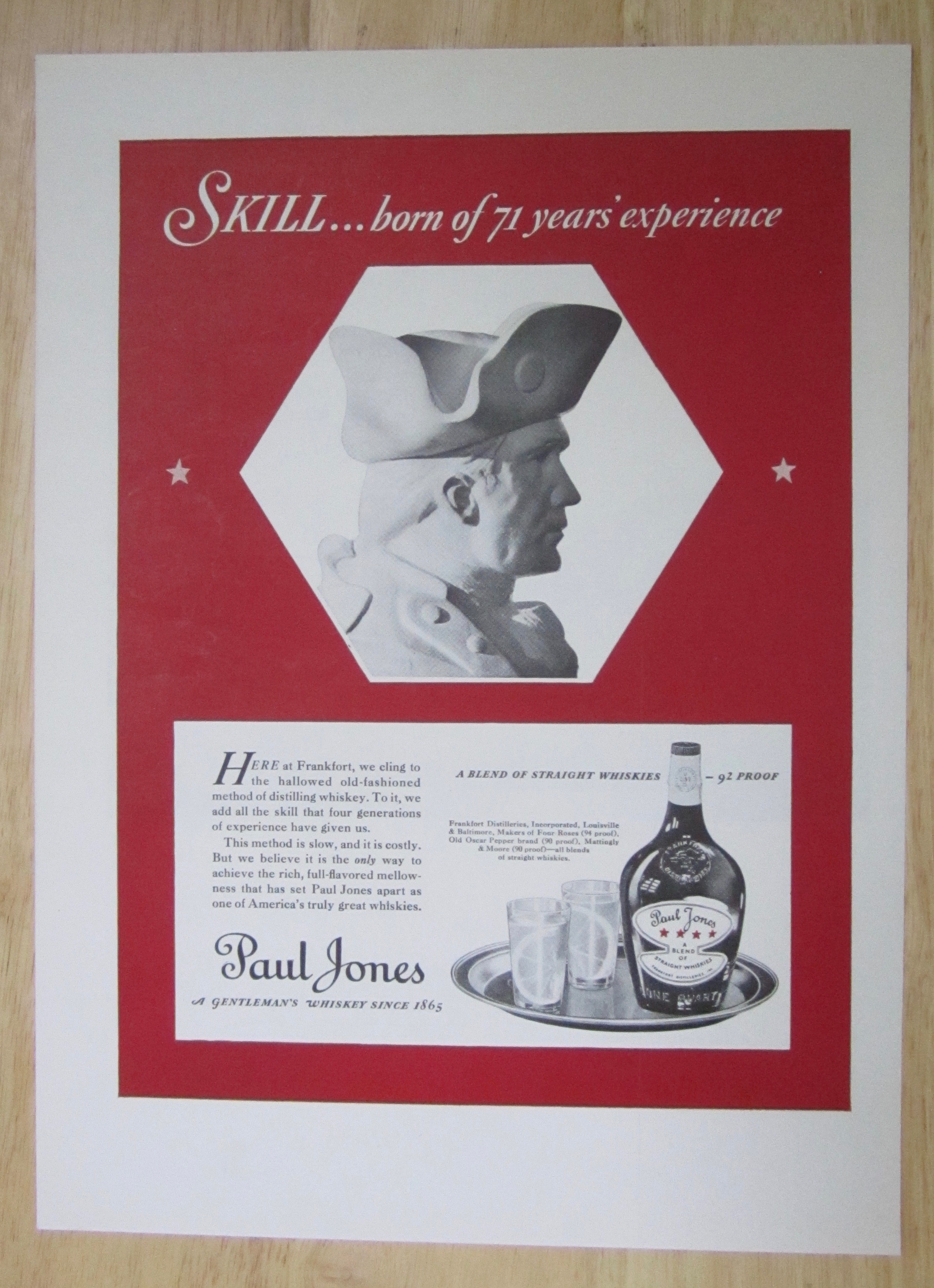 1937 Paul Jones Whiskey with Bust of a Soldier