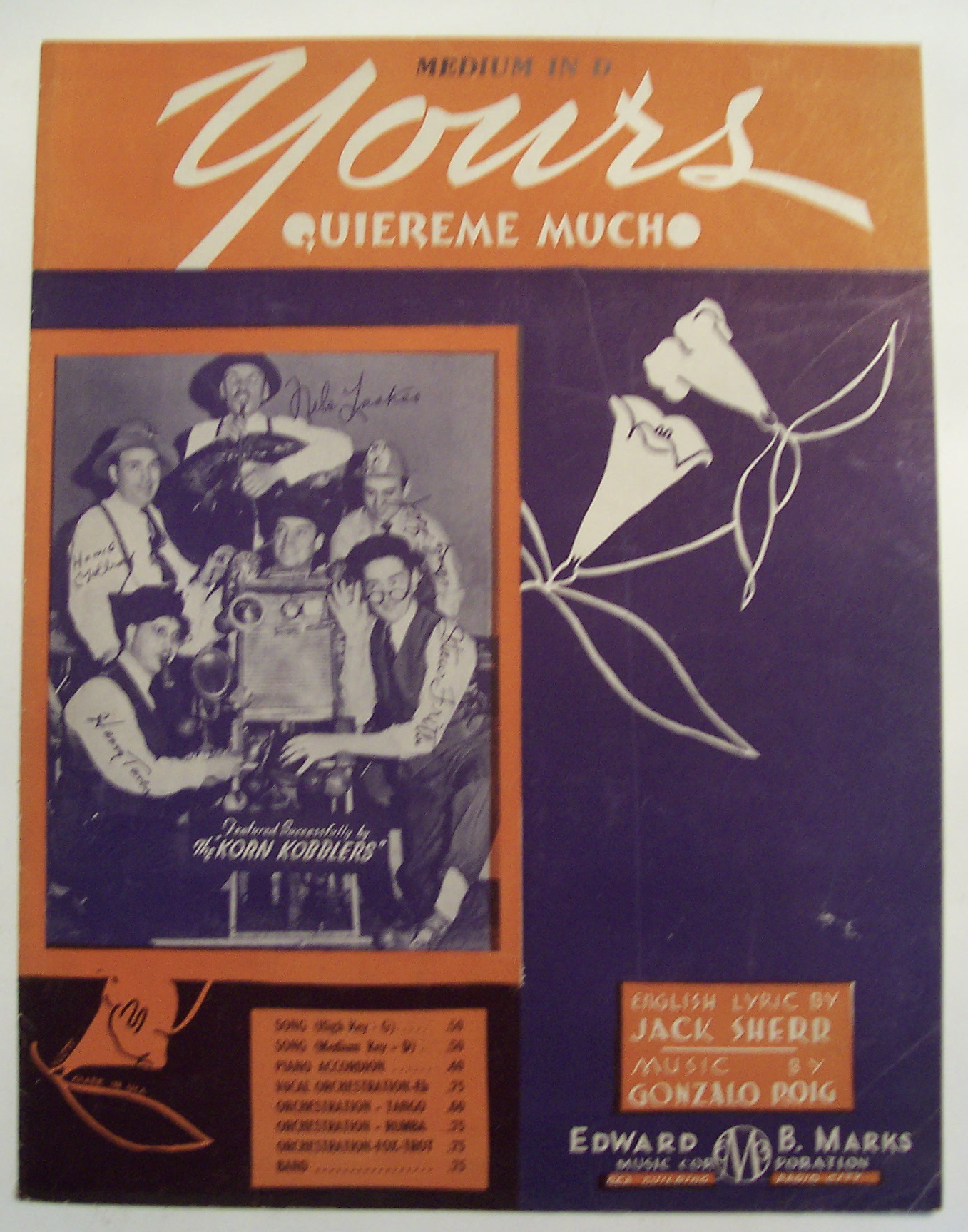 Sheet Music of 1937 Yours Quiereme Mucho