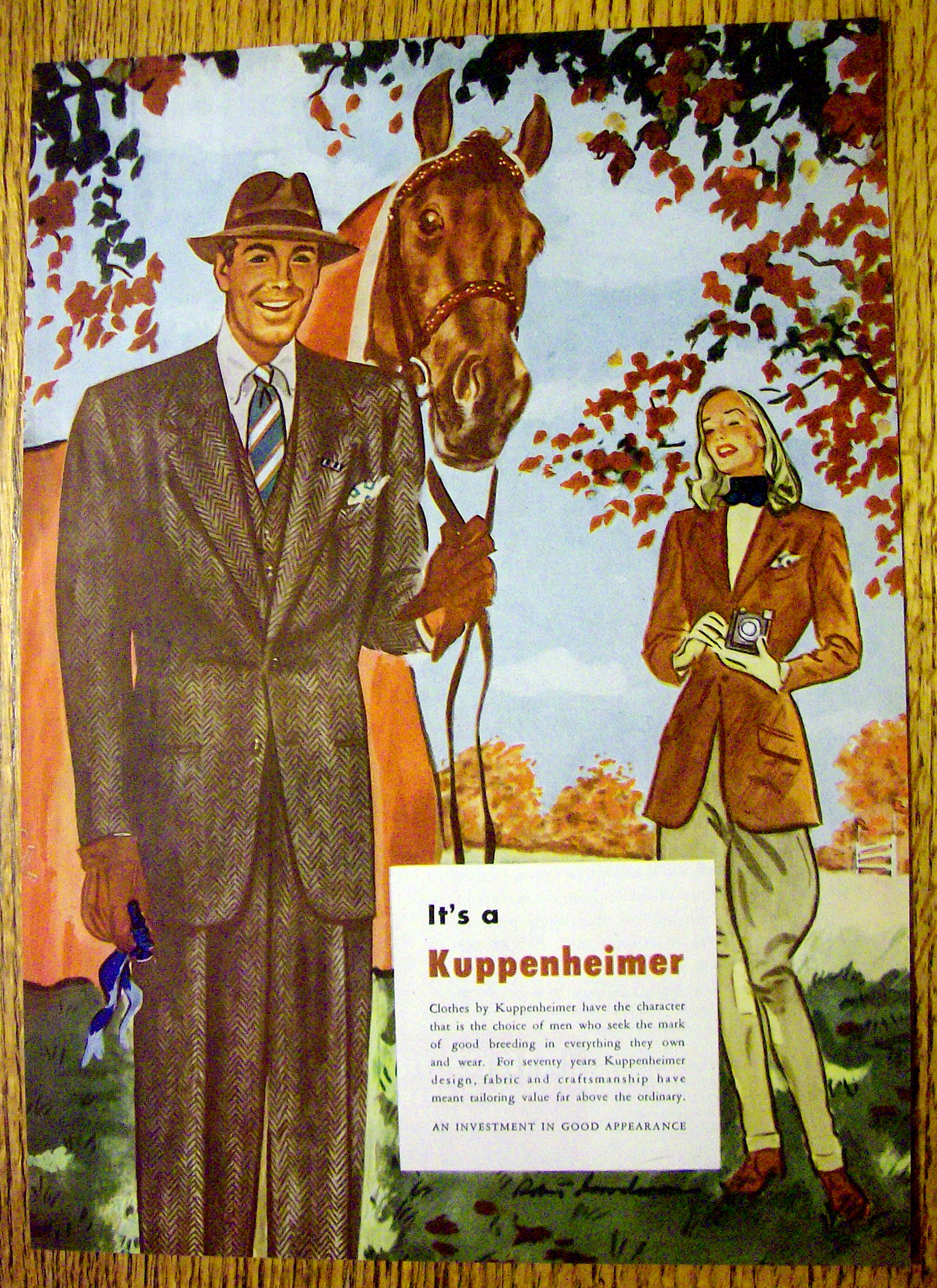 1946 Kuppenheimer w/Woman Taking Picture Of Man & Horse
