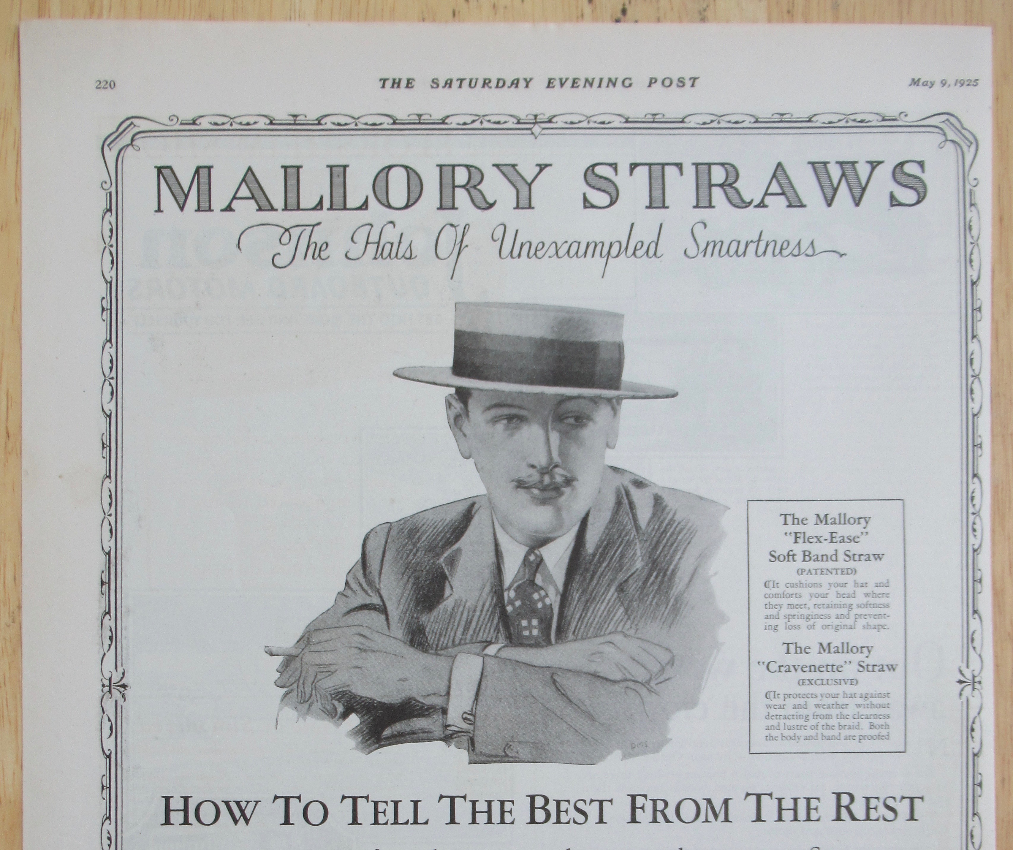 1925 Mallory Straw Hats with Man Wearing Straw Hat