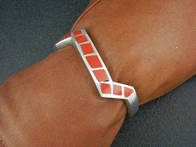 Native American Sterling Silver Coral Bracelet
