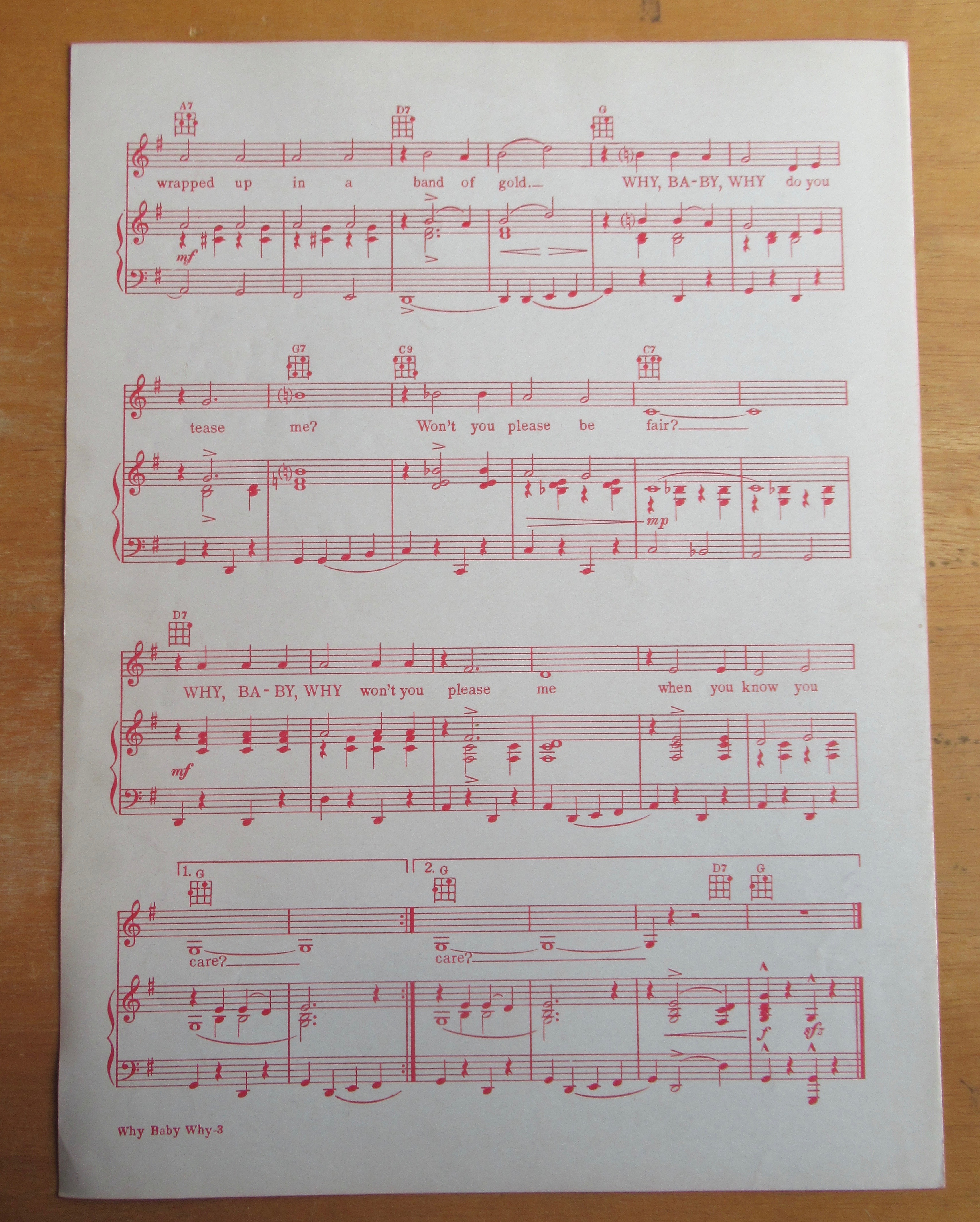 Sheet Music For 1957 Why Baby Why Pat Boone Cover