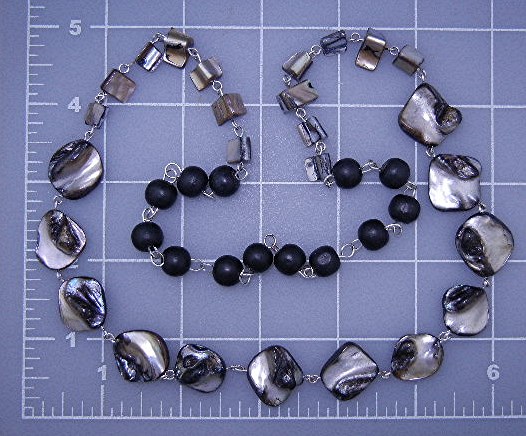 Mother of Pearl & Wood Silver chain Linked Necklace