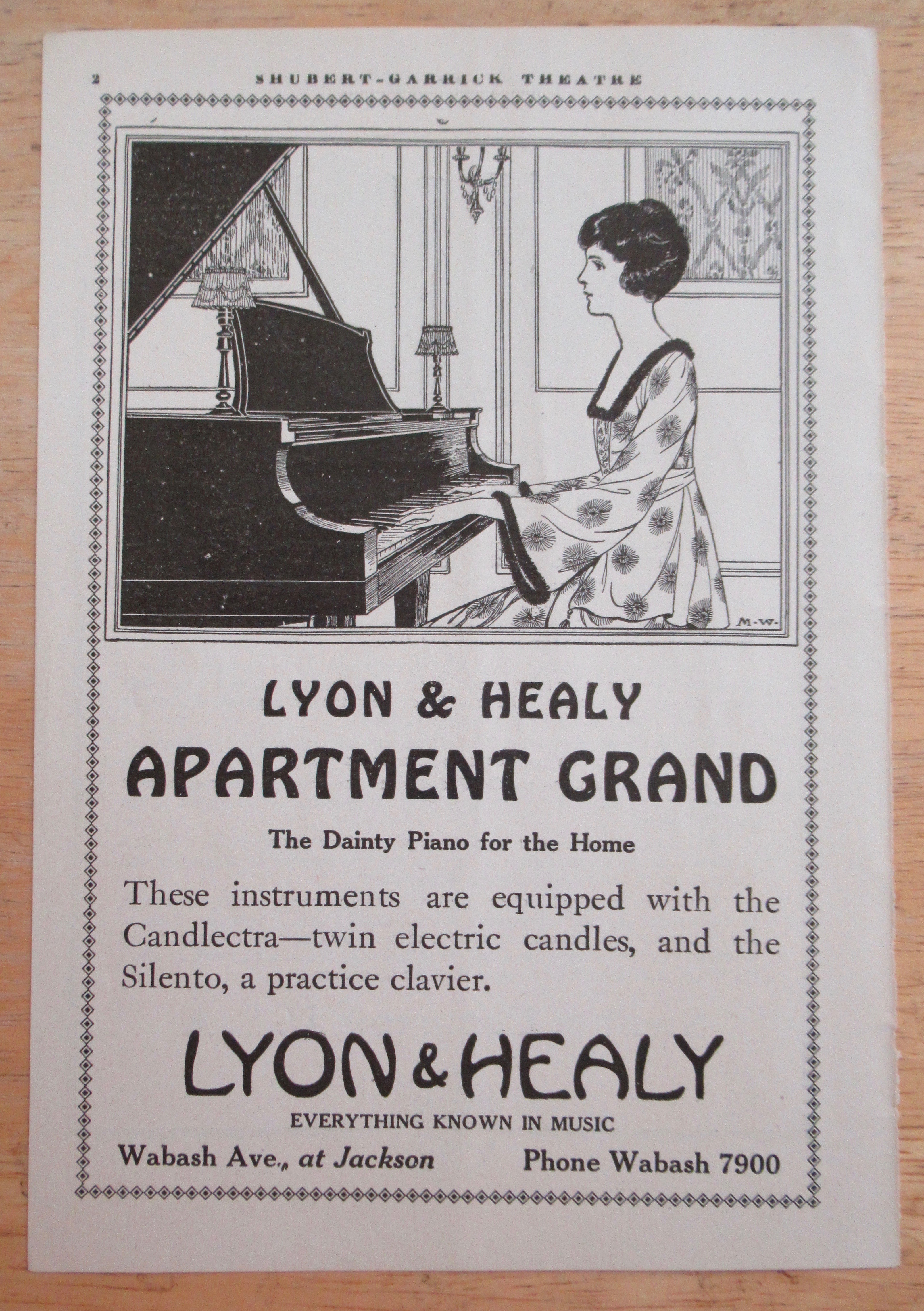 1919 Lyon & Healy Apartment Grand Piano w/Woman Playing