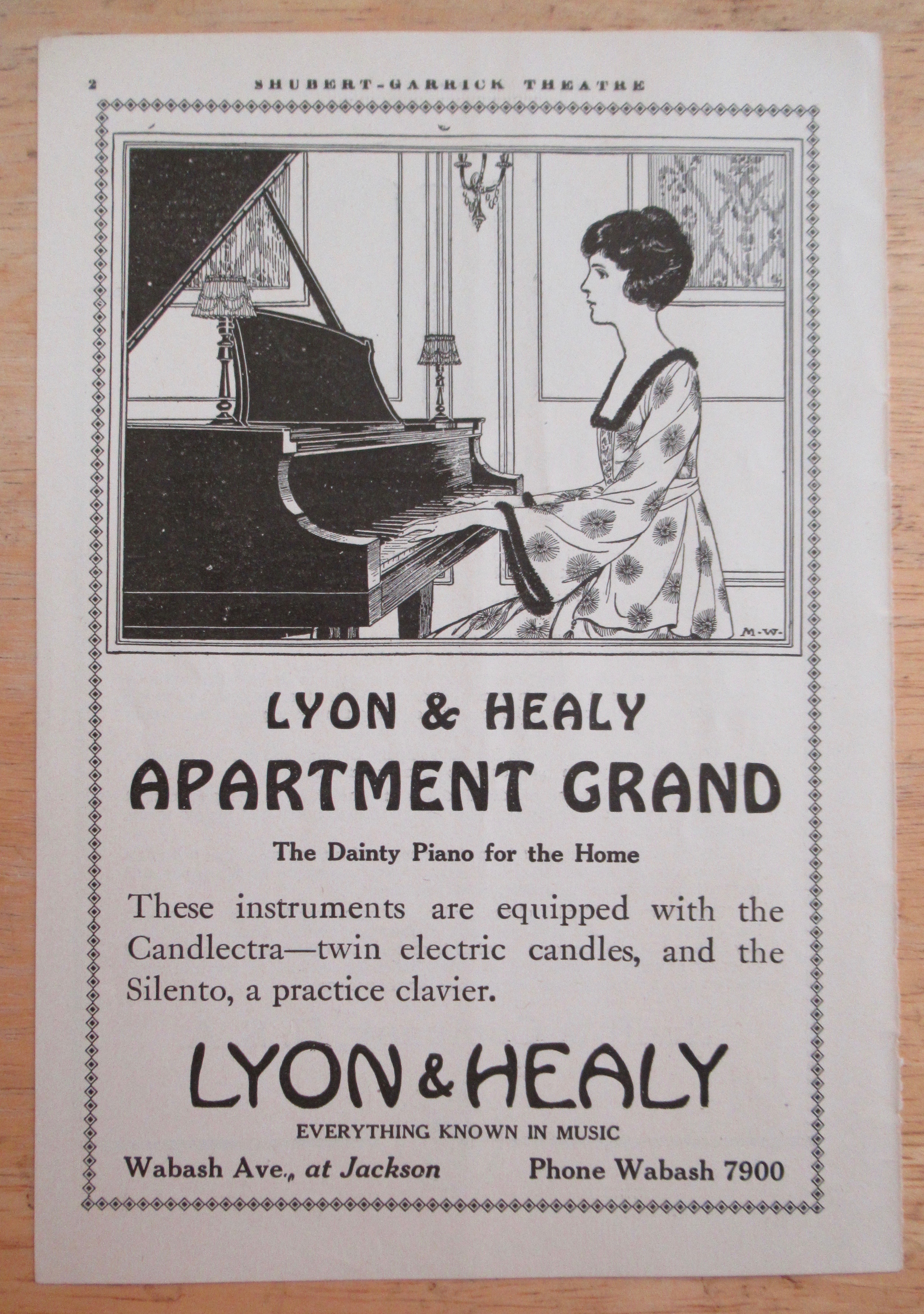 1919 Lyon & Healy Apartment Grand Piano w/Woman Playing