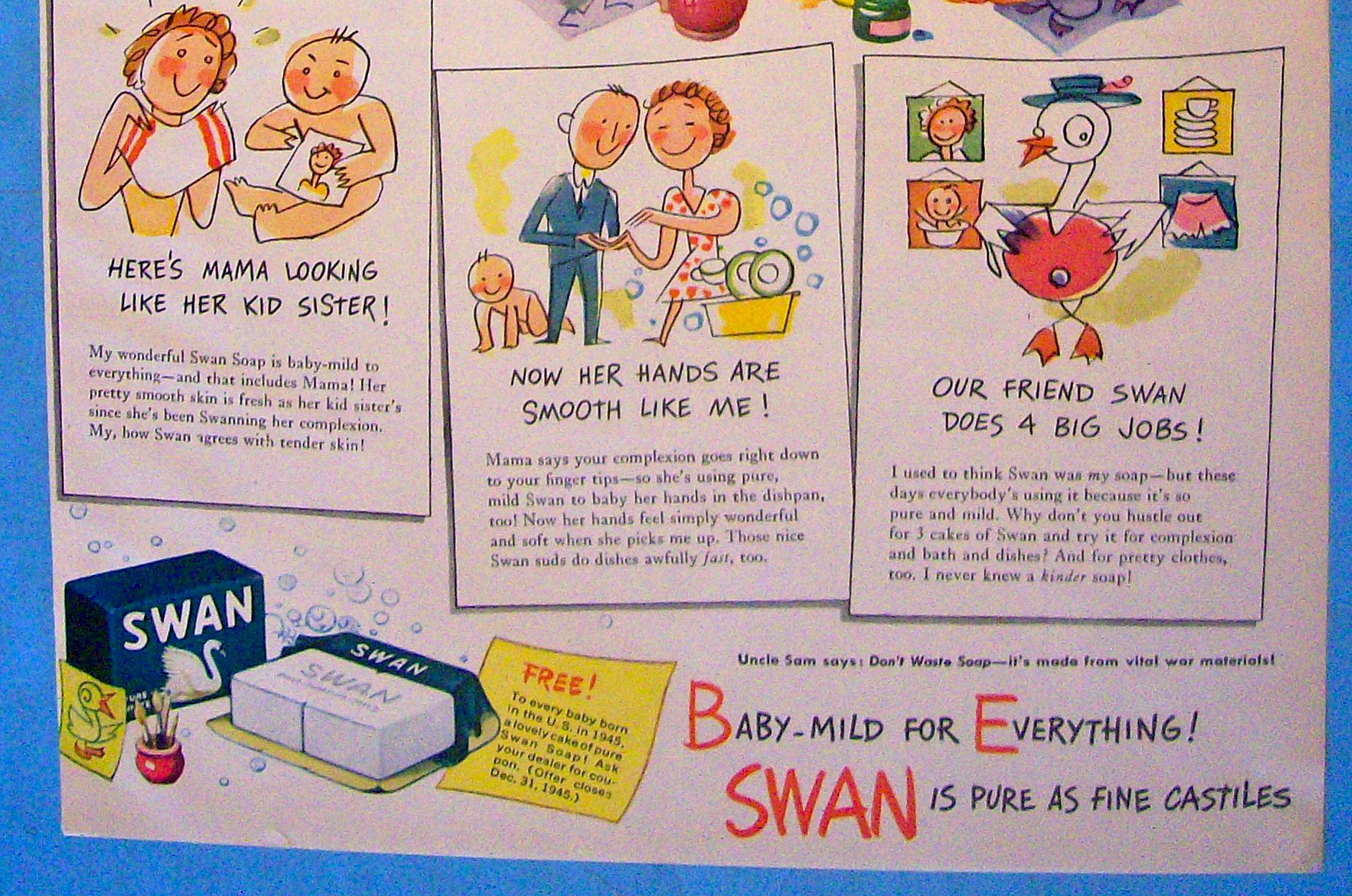 1945 Swan Soap with Baby's Sketchbook Pages