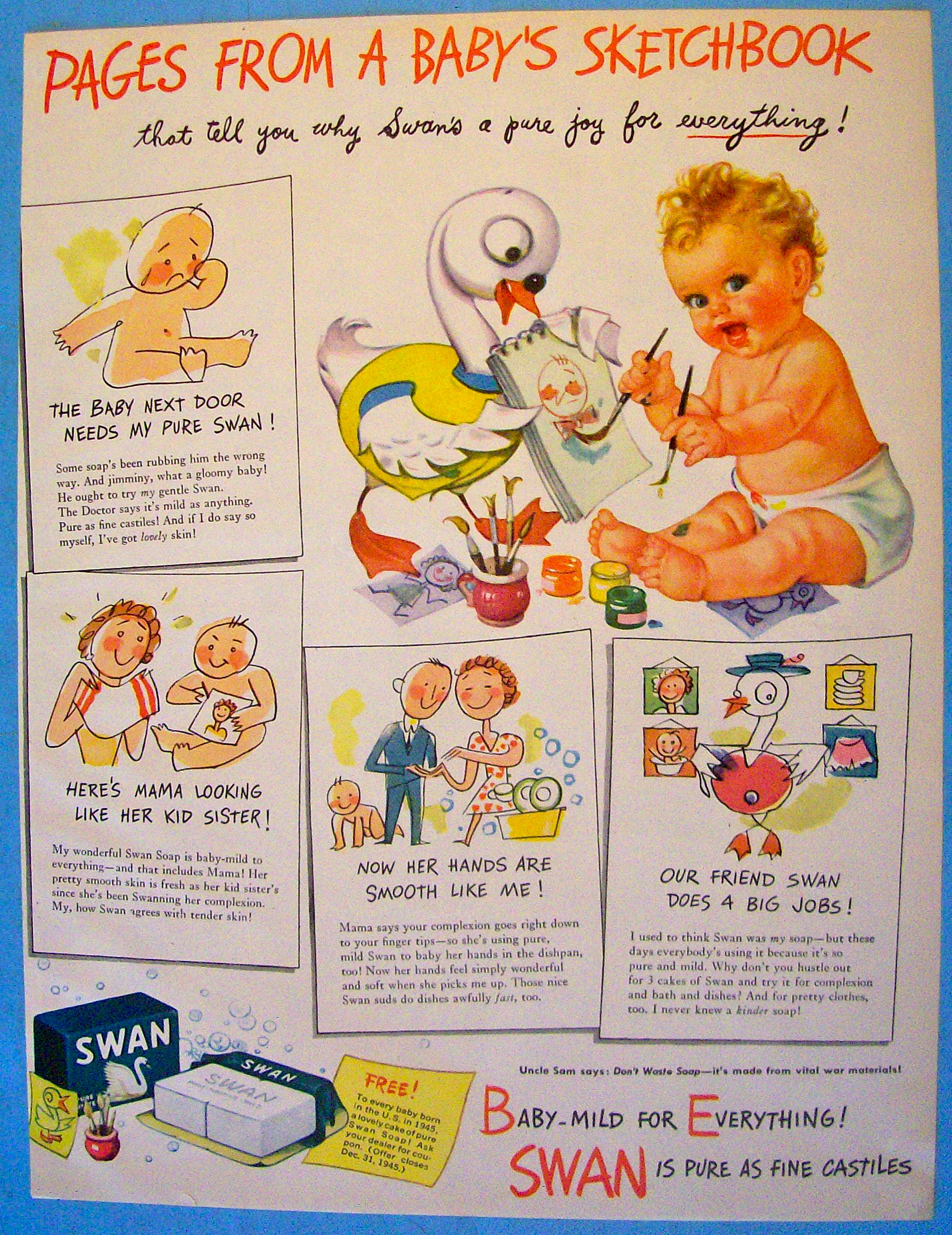 1945 Swan Soap with Baby's Sketchbook Pages