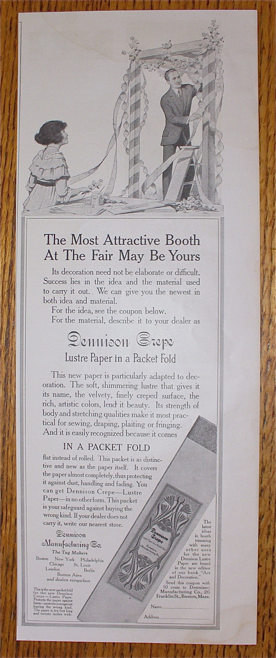 1914 Dennison Crepe Paper with Man Decorating Doorway