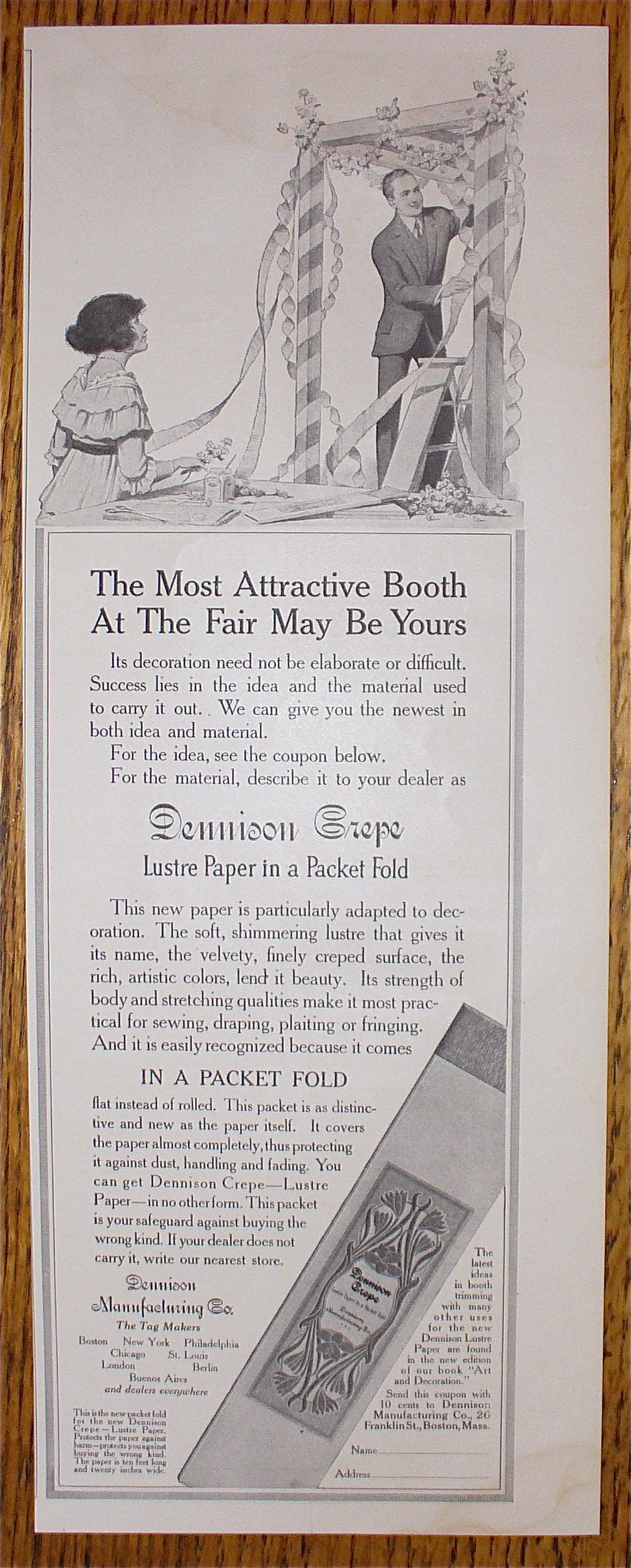 1914 Dennison Crepe Paper with Man Decorating Doorway