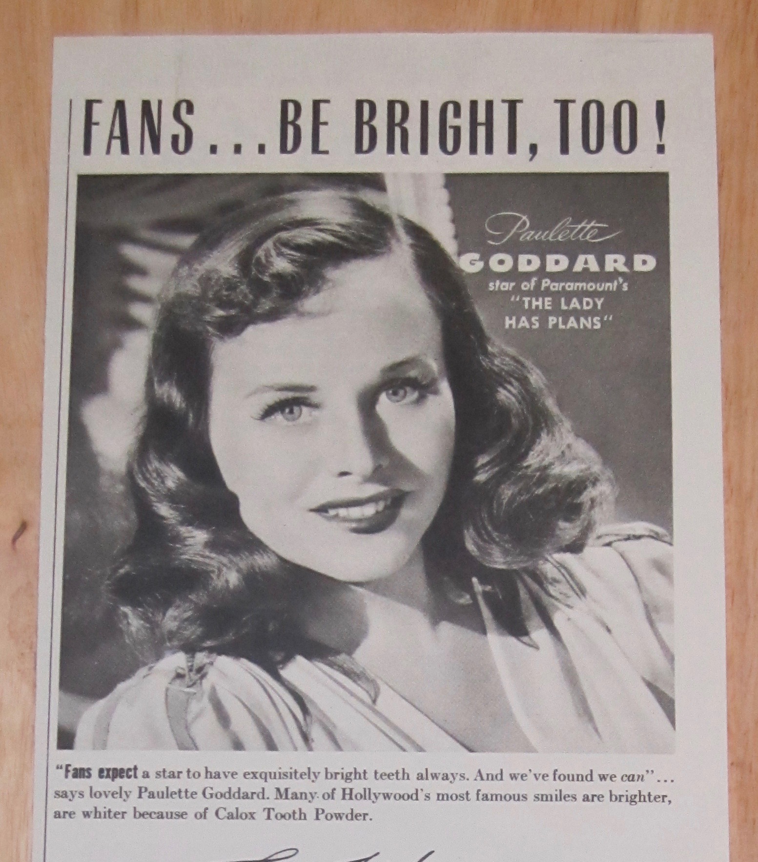 1942 Calox Tooth Powder with Paulette Goddard