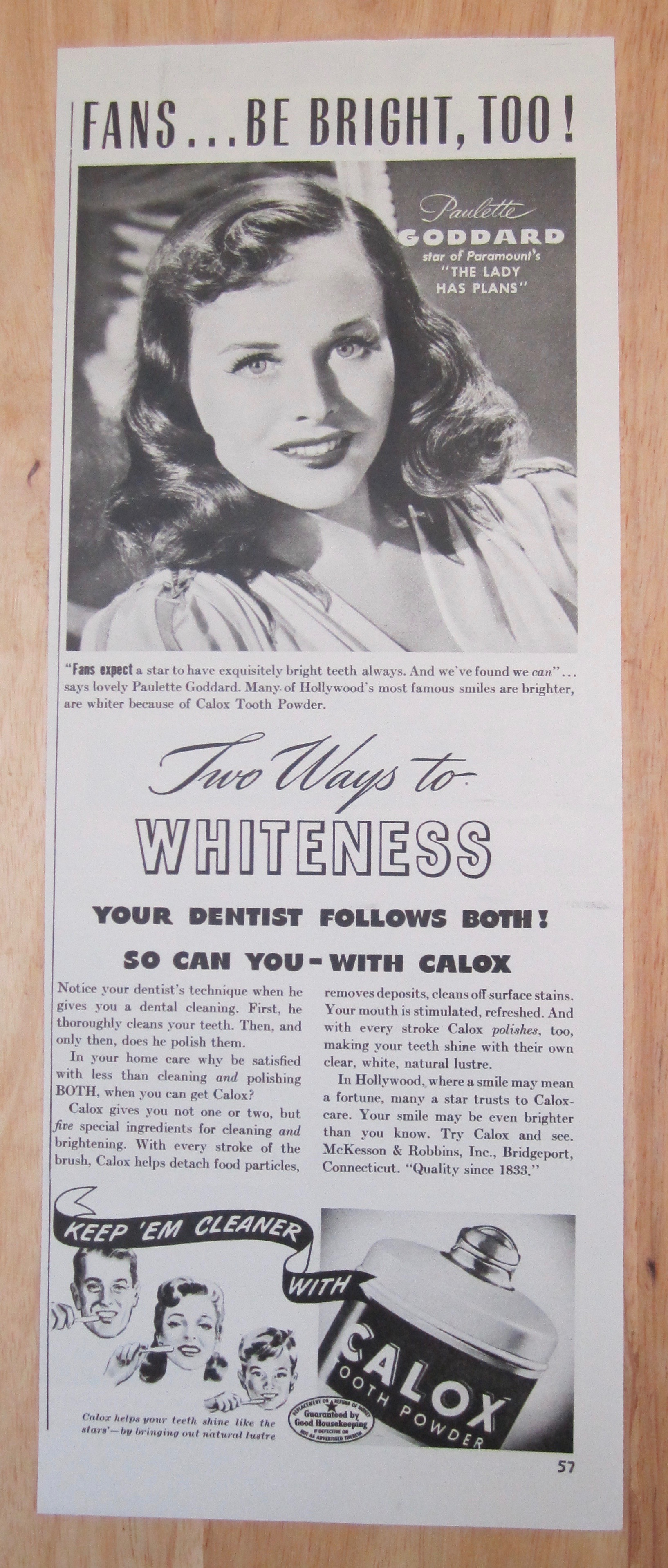 1942 Calox Tooth Powder with Paulette Goddard