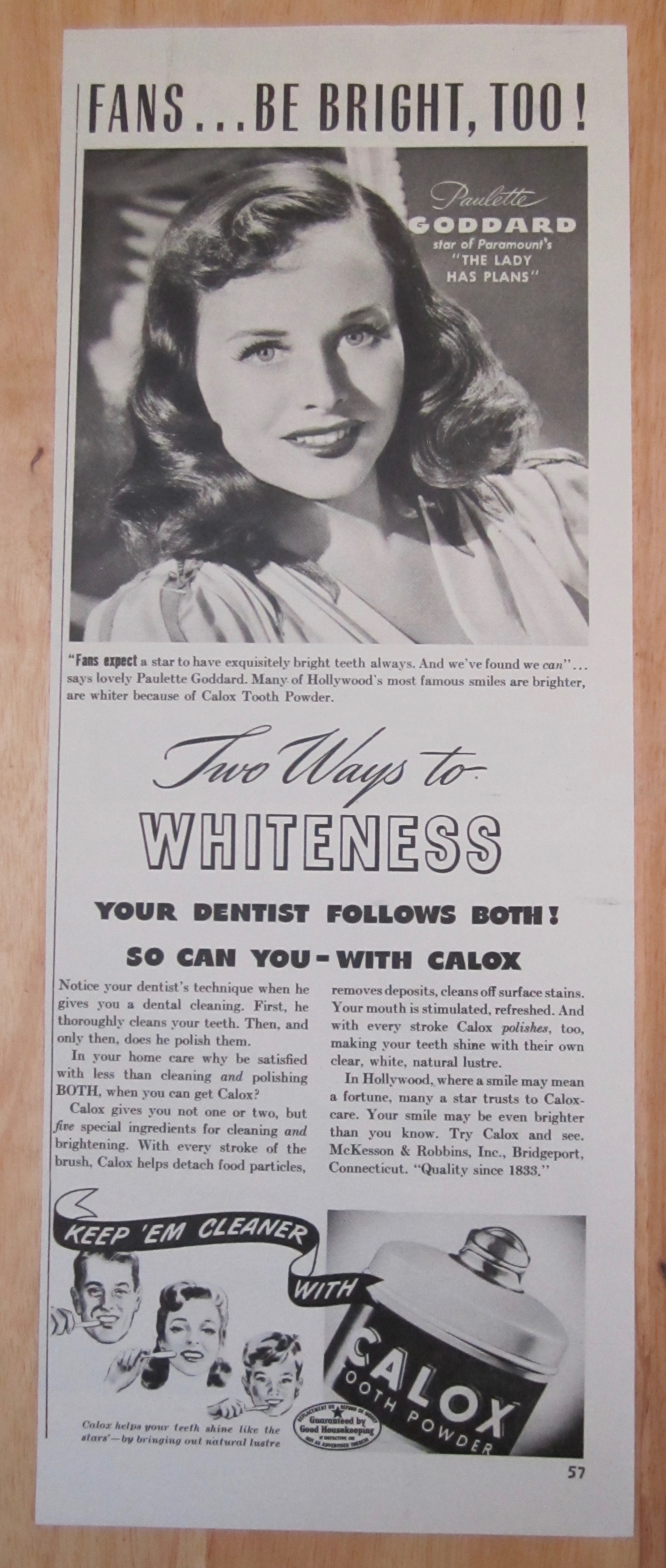 1942 Calox Tooth Powder with Paulette Goddard