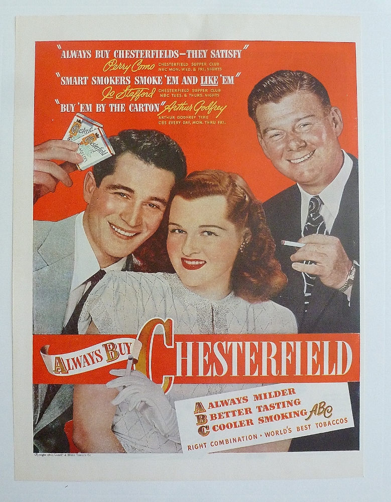 1947 Chesterfield Cigarette w/ Como, Stafford & Godfrey