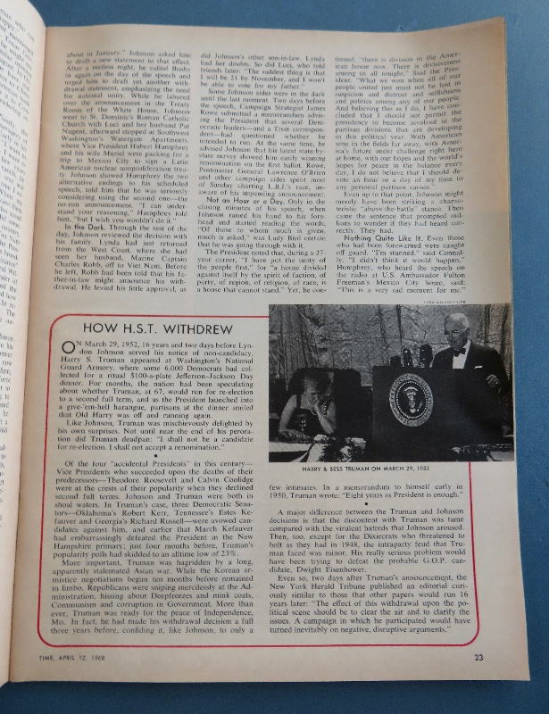 Time Magazine April 12, 1968 President Johnson