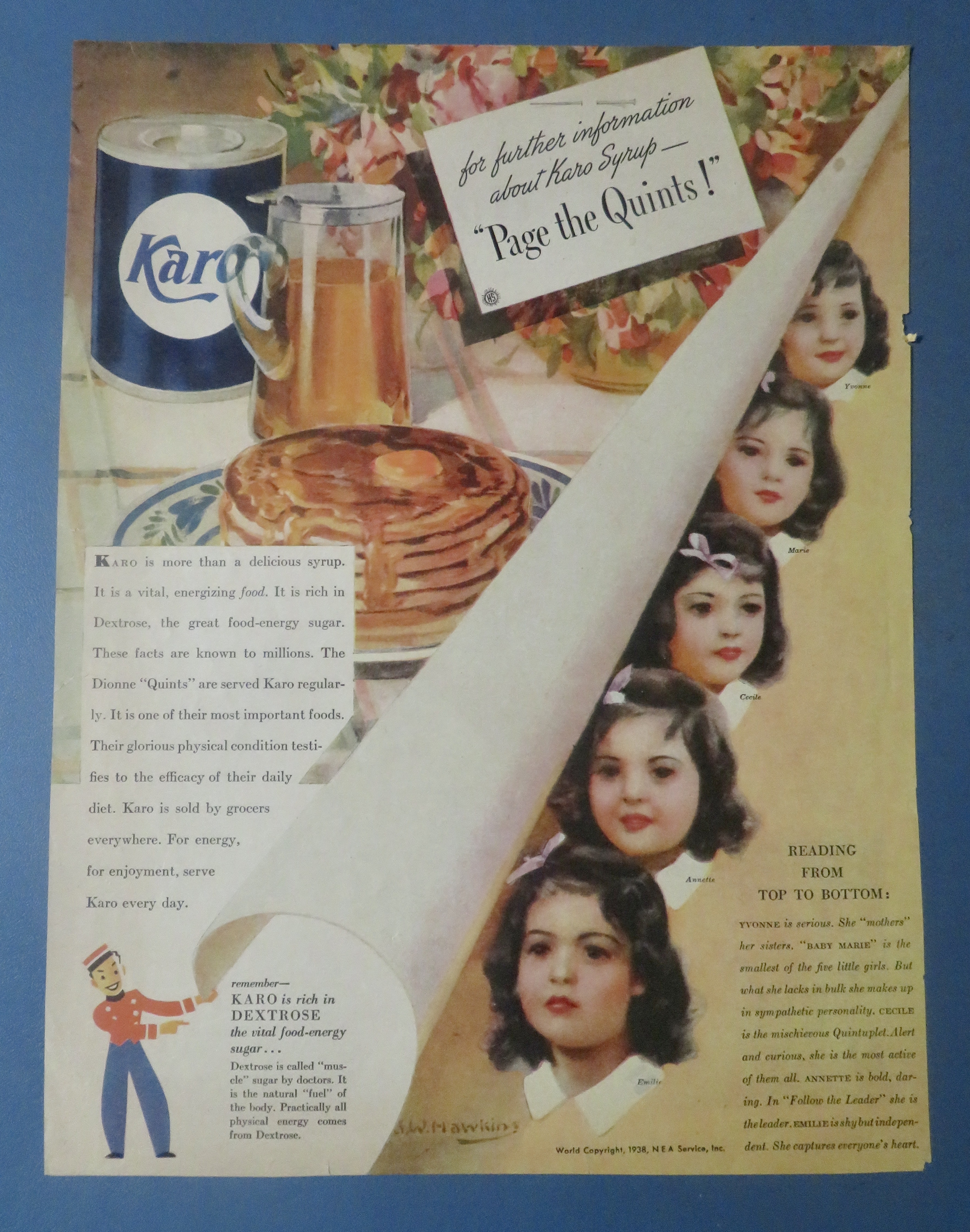 1938 Karo Syrup with The Dionne Quintuplets