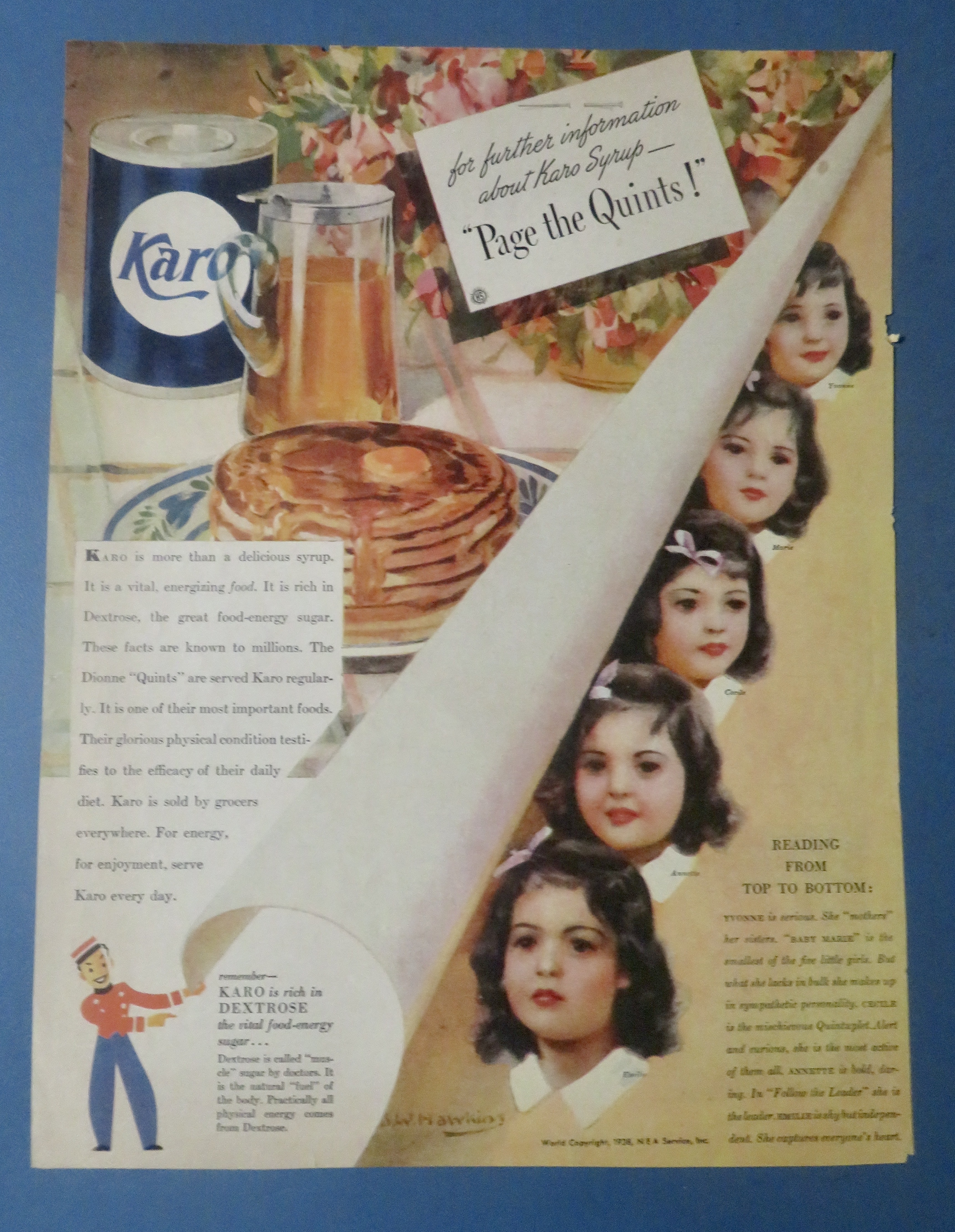 1938 Karo Syrup with The Dionne Quintuplets