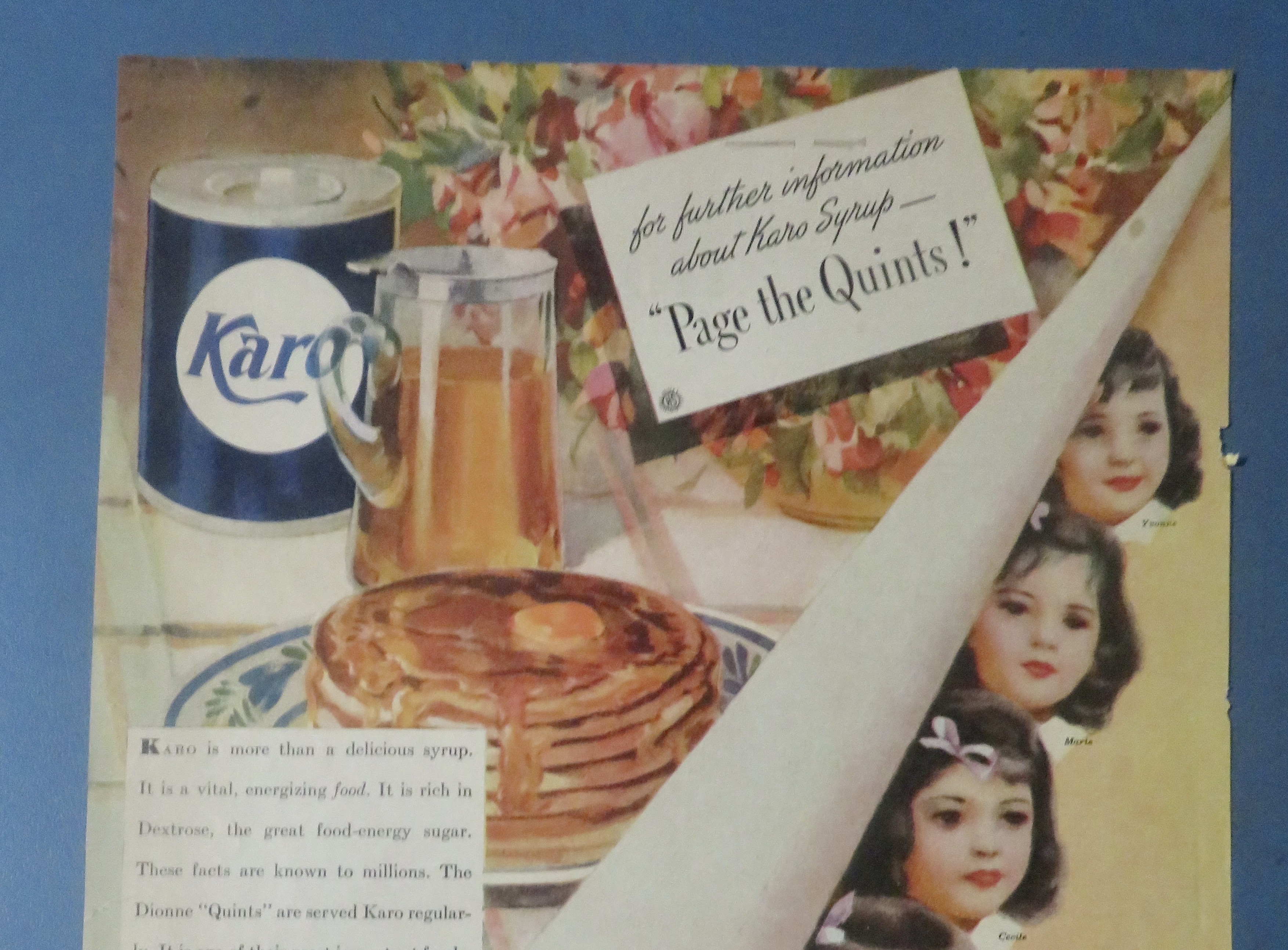 1938 Karo Syrup with The Dionne Quintuplets