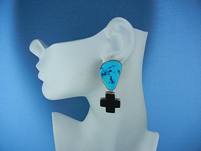 Navajo Sleeping Beauty Turquoise Onyx Sterling Silver E