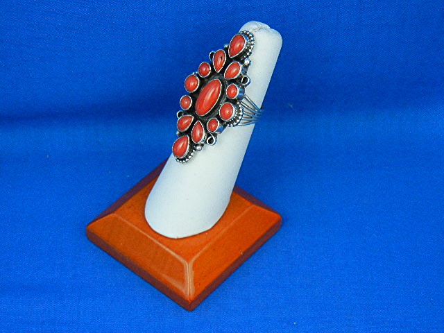 Navajo Mediterranean Coral Sterling Silver Ring Signed