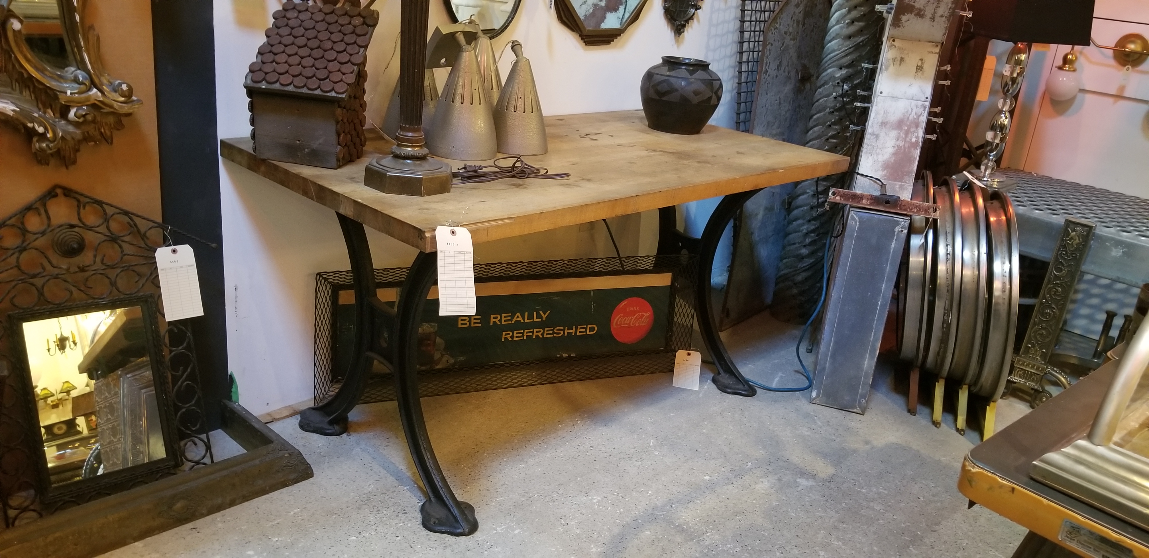 Flat Top Iron Leg Table