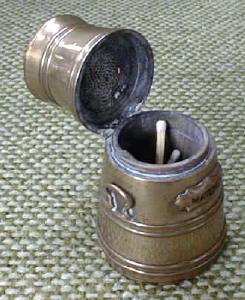 Miniature Brass Match Safe Keg or Barrel Hinged