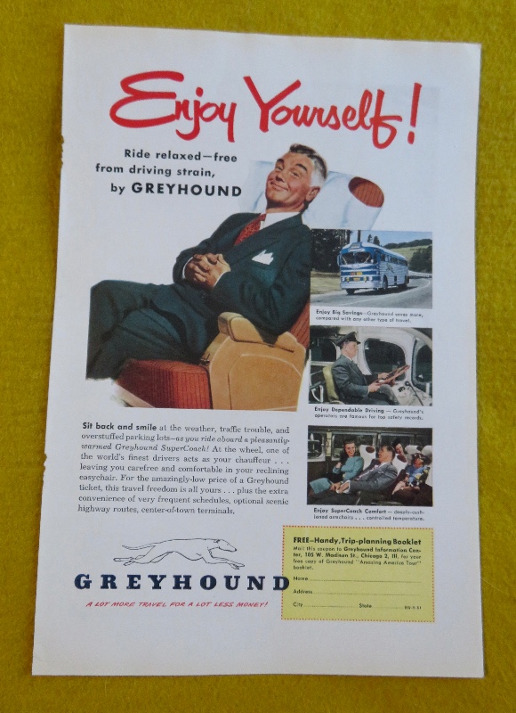 1951 Greyhound with Man Relaxing in his Seat