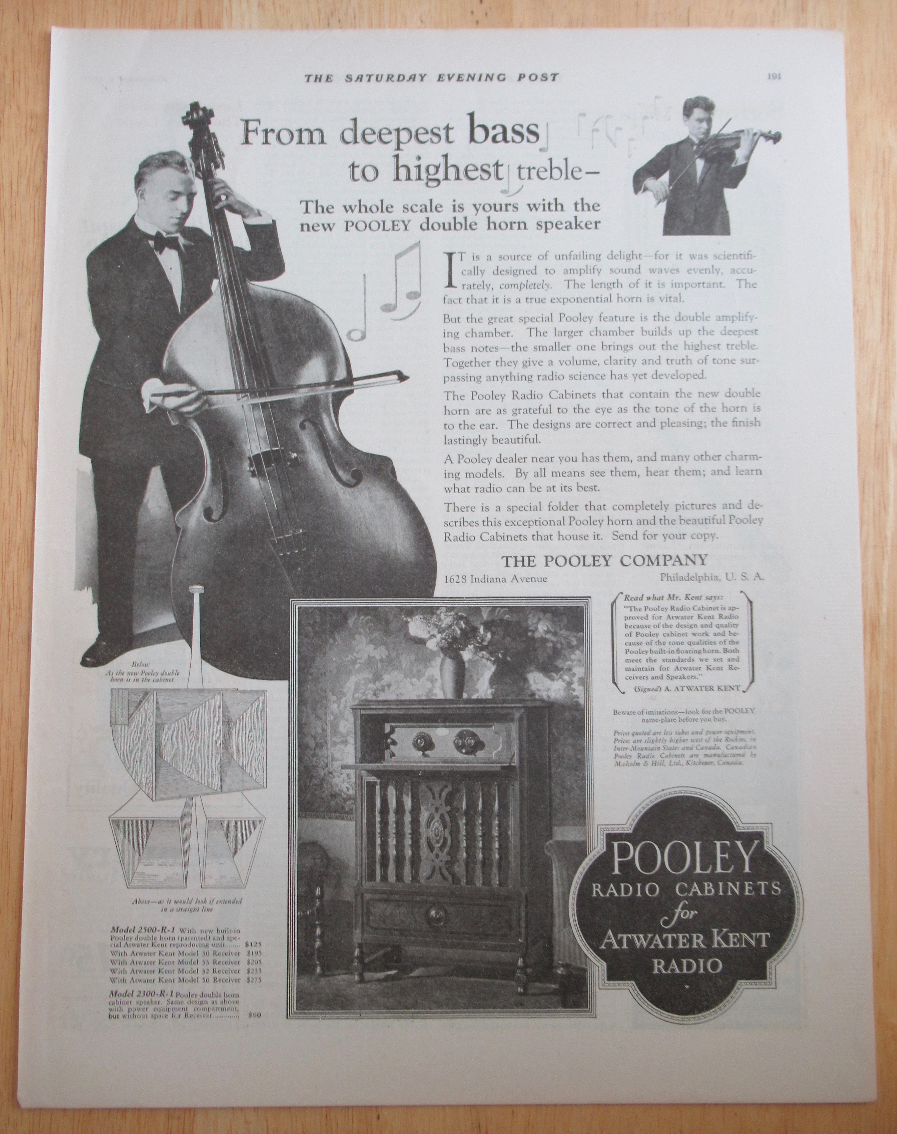 1927 Pooley Radio Cabinets with Man Playing Cello