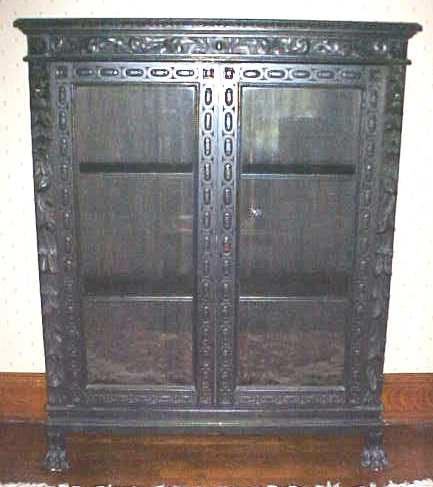 Bookcase Ornate Carving Two Door Lions