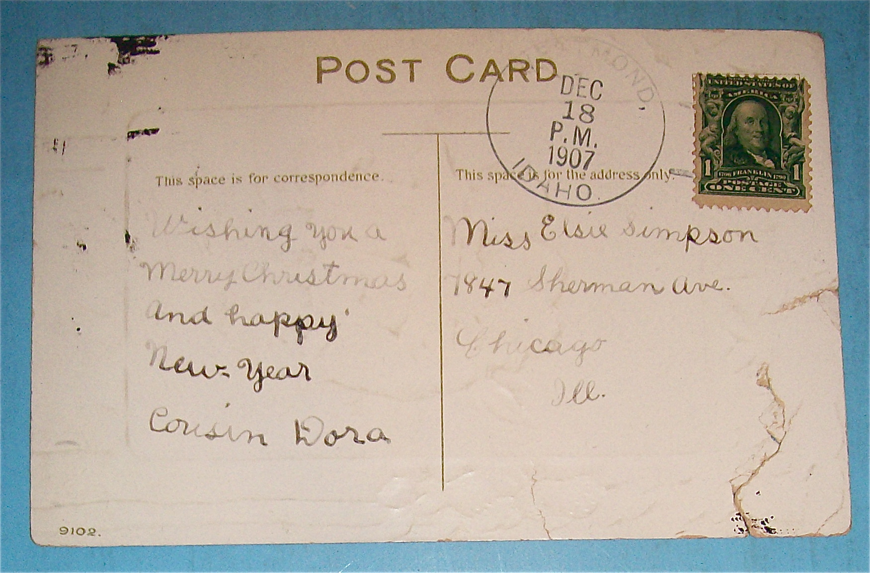 Christmas Greetings Postcard With Three Little Angels