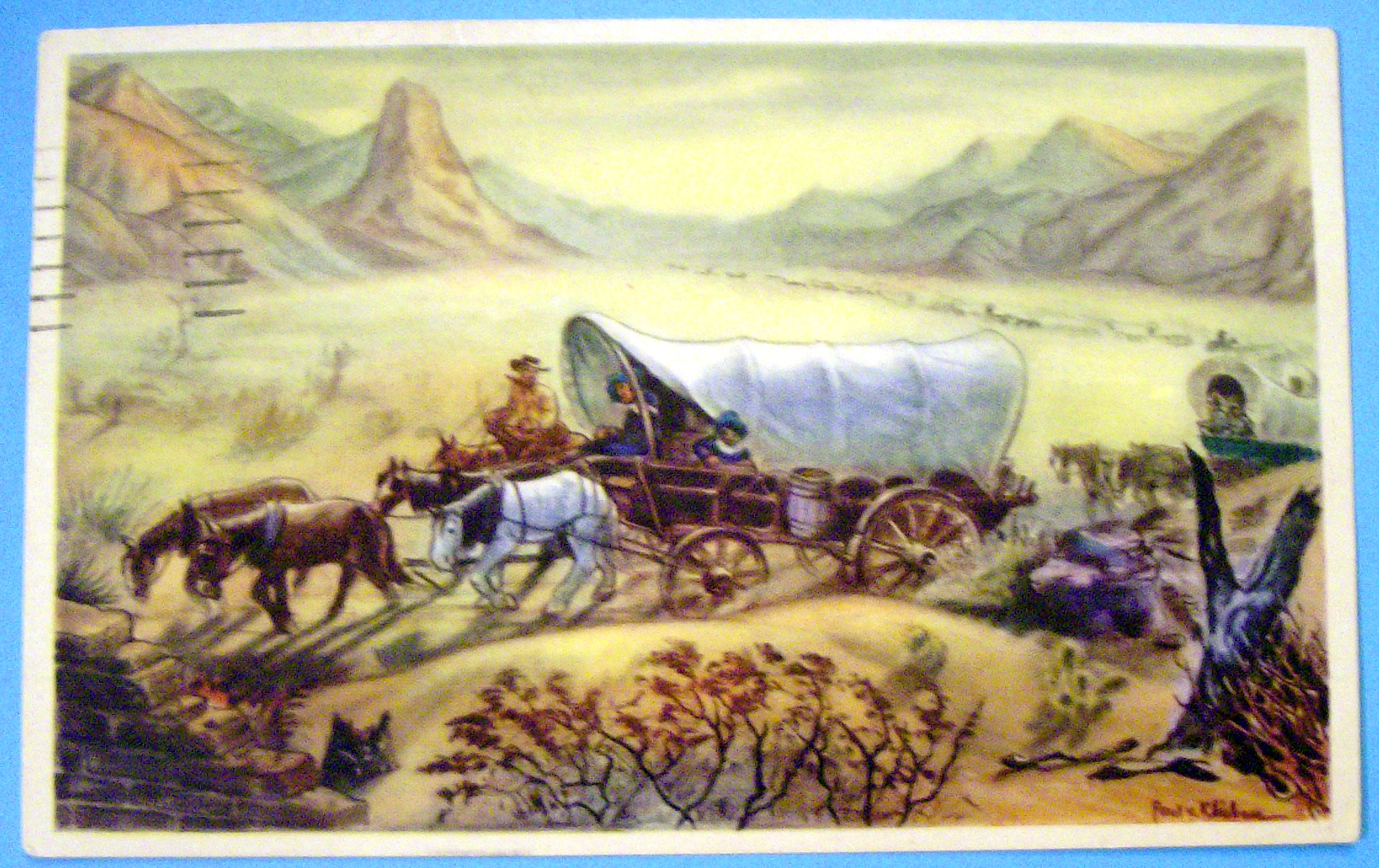 Postcard Of Covered Wagon Diorama, Ghost Town