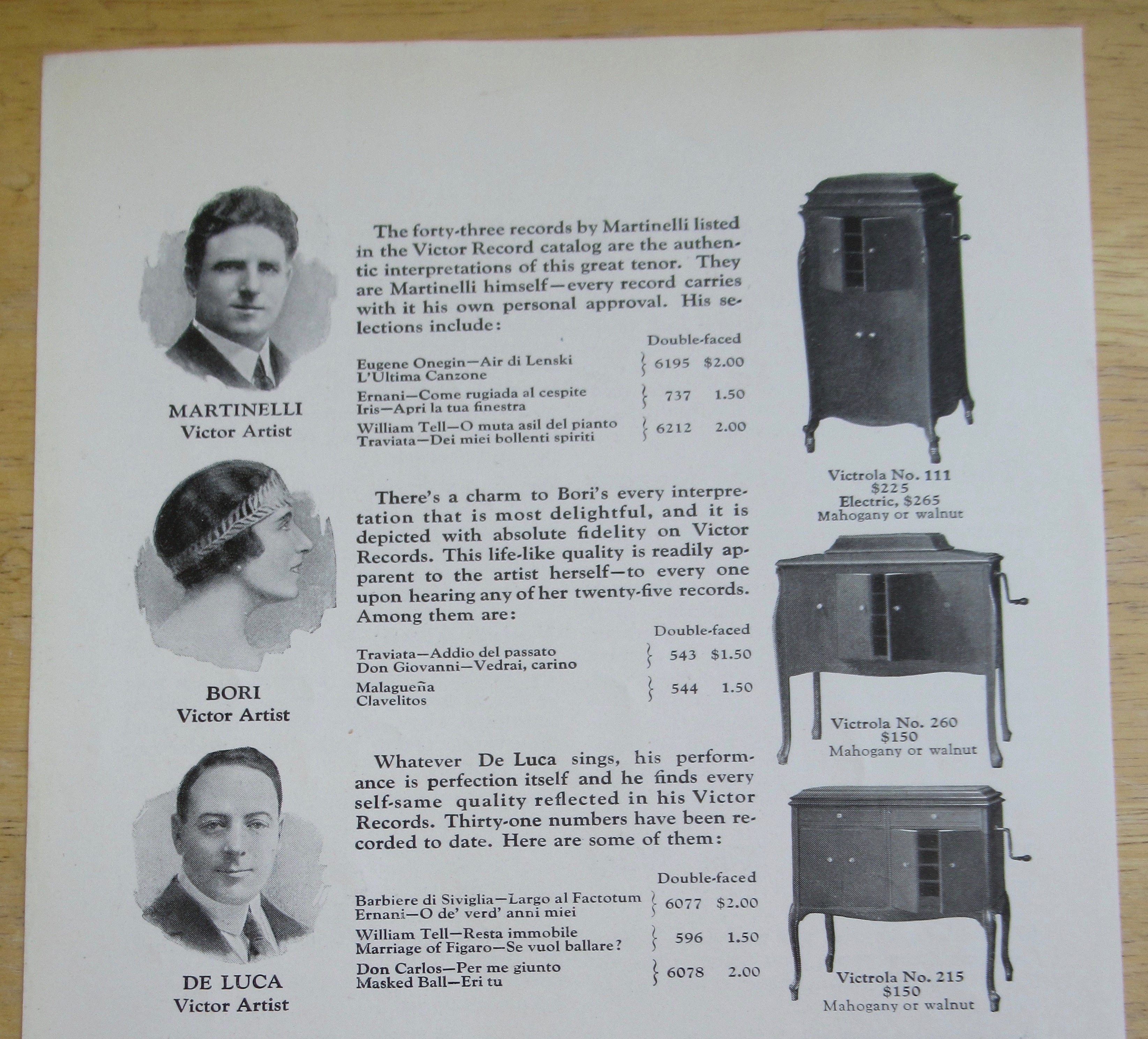 1924 Victrola Talking Machines w/ Bori, De Luca & More