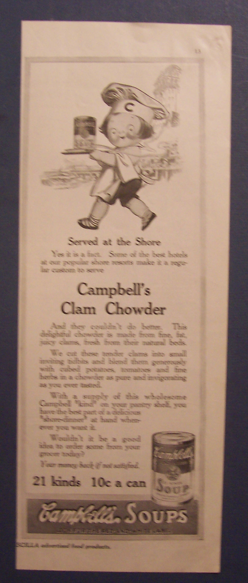 1916 Campbell Clam Chowder Soup w/Campbell Kid & Tray