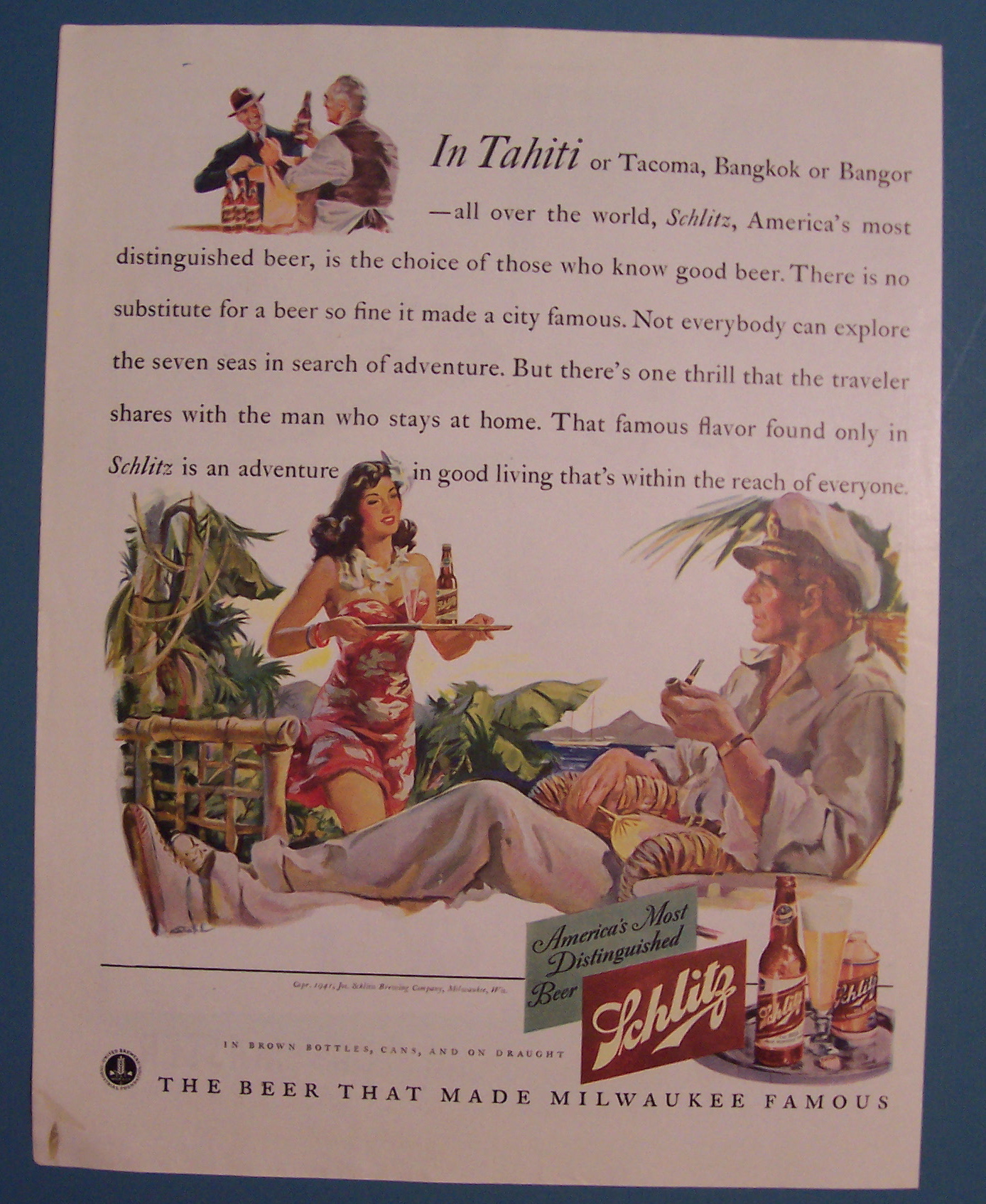1941 Schlitz Beer with Woman Serving Man a Beer