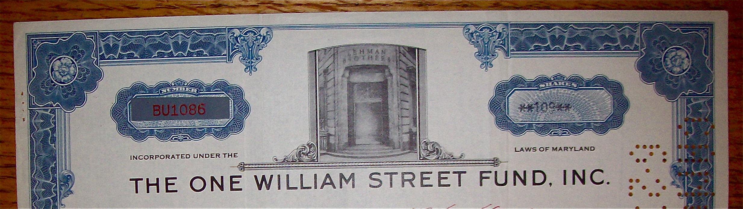 1963 One William Street Fund Inc. Stock Certificate
