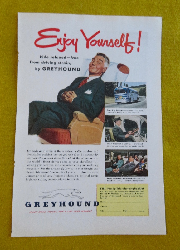 1951 Greyhound with Man Relaxing in his Seat